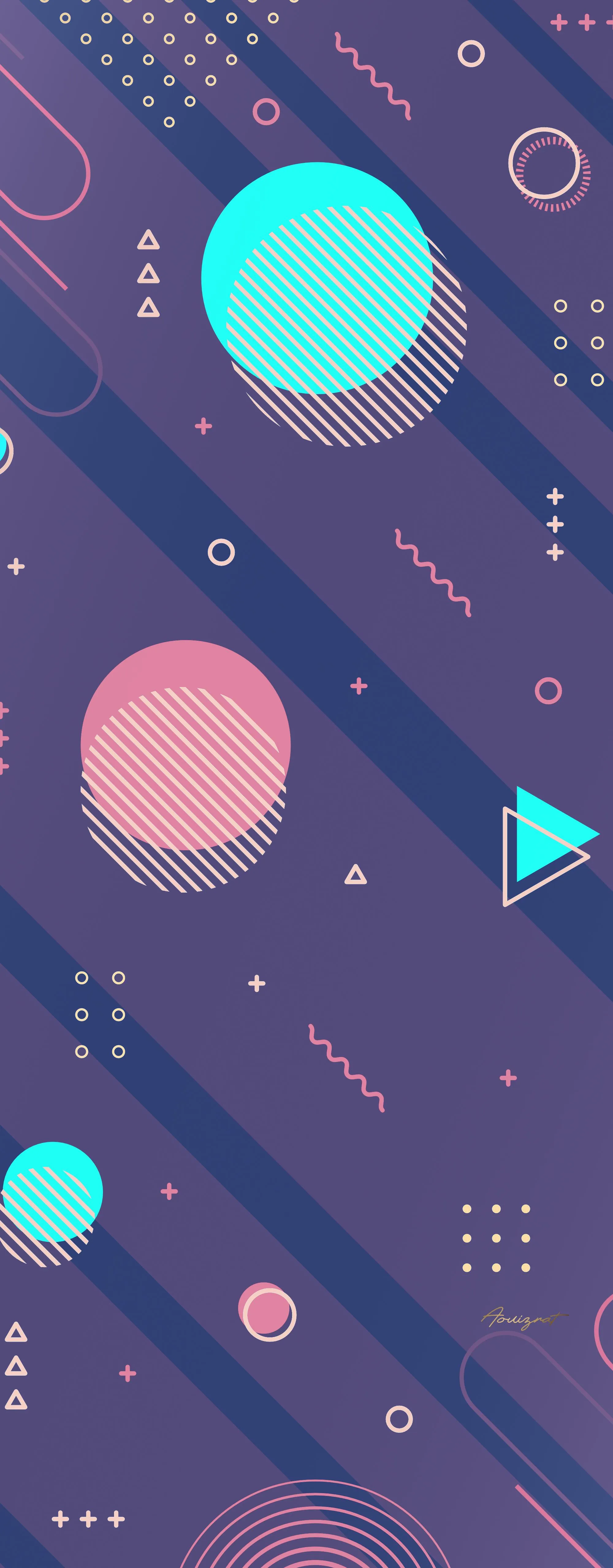 Flat Graphic Style with Planets and Purple Background