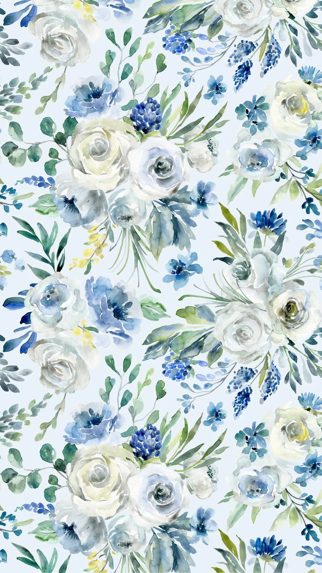 Floral wallpaper with blue and white roses in 4k detail