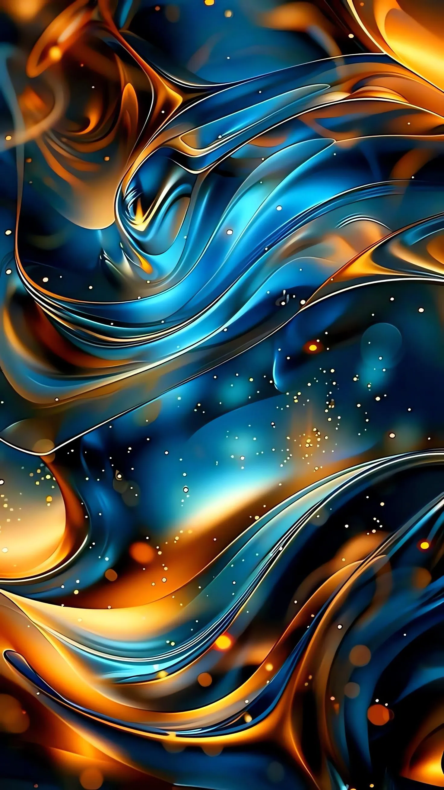 Fluid Abstract Design in Orange and Blue Swirling Colors