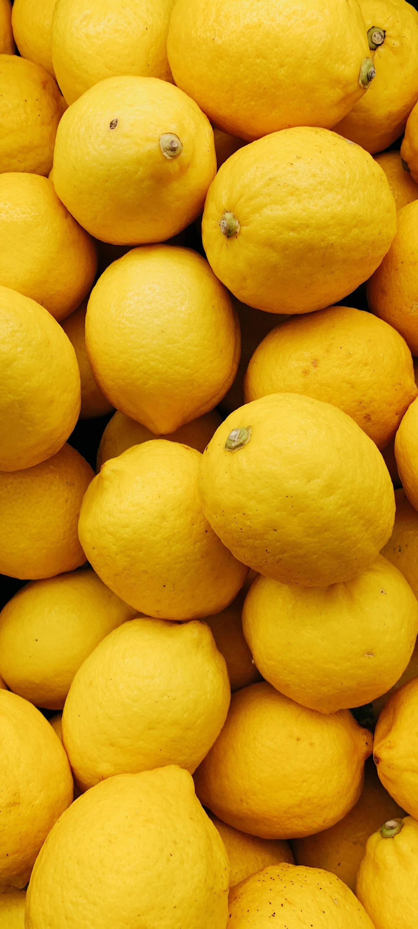 Fresh lemons stacked together with vibrant yellow tones