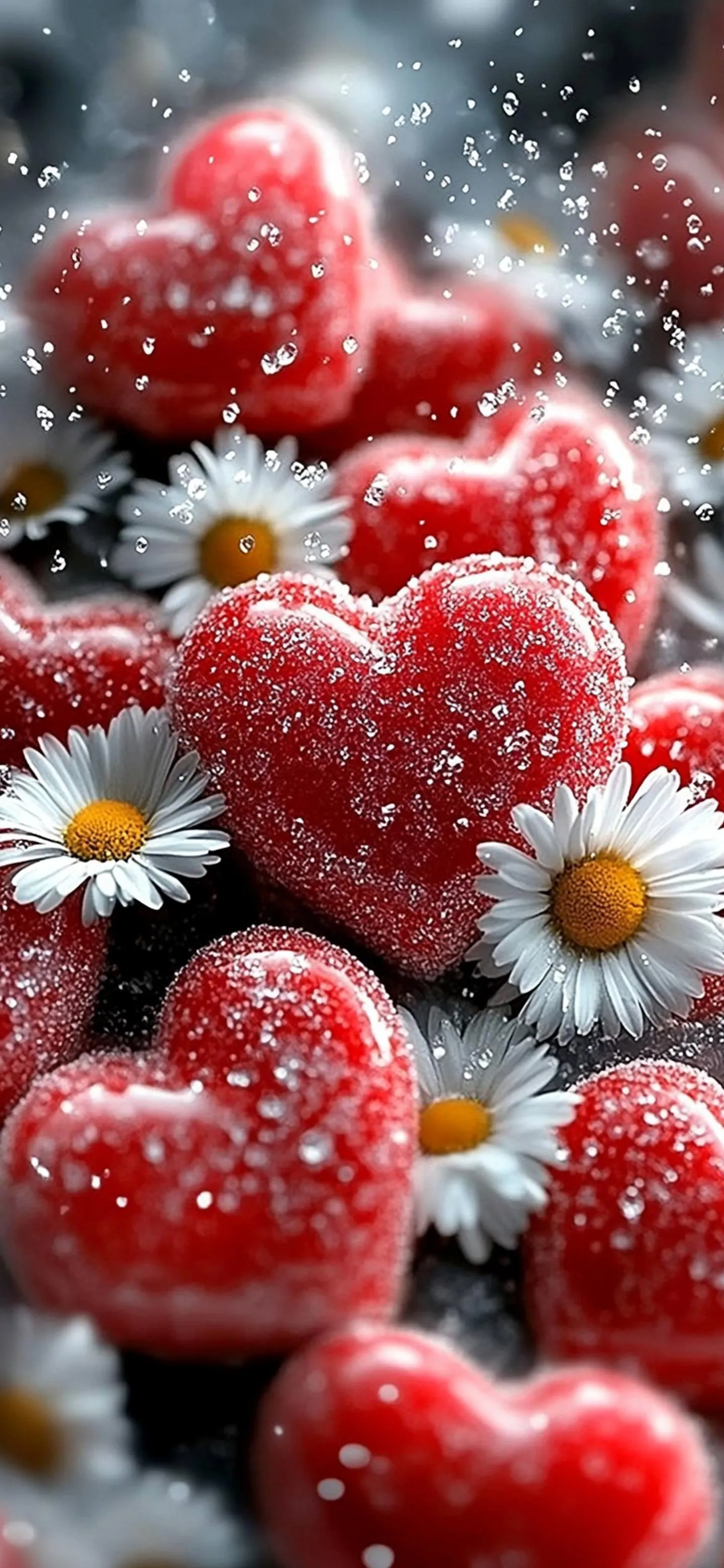 Fresh Red Heart with White Daisy Flowers on Display
