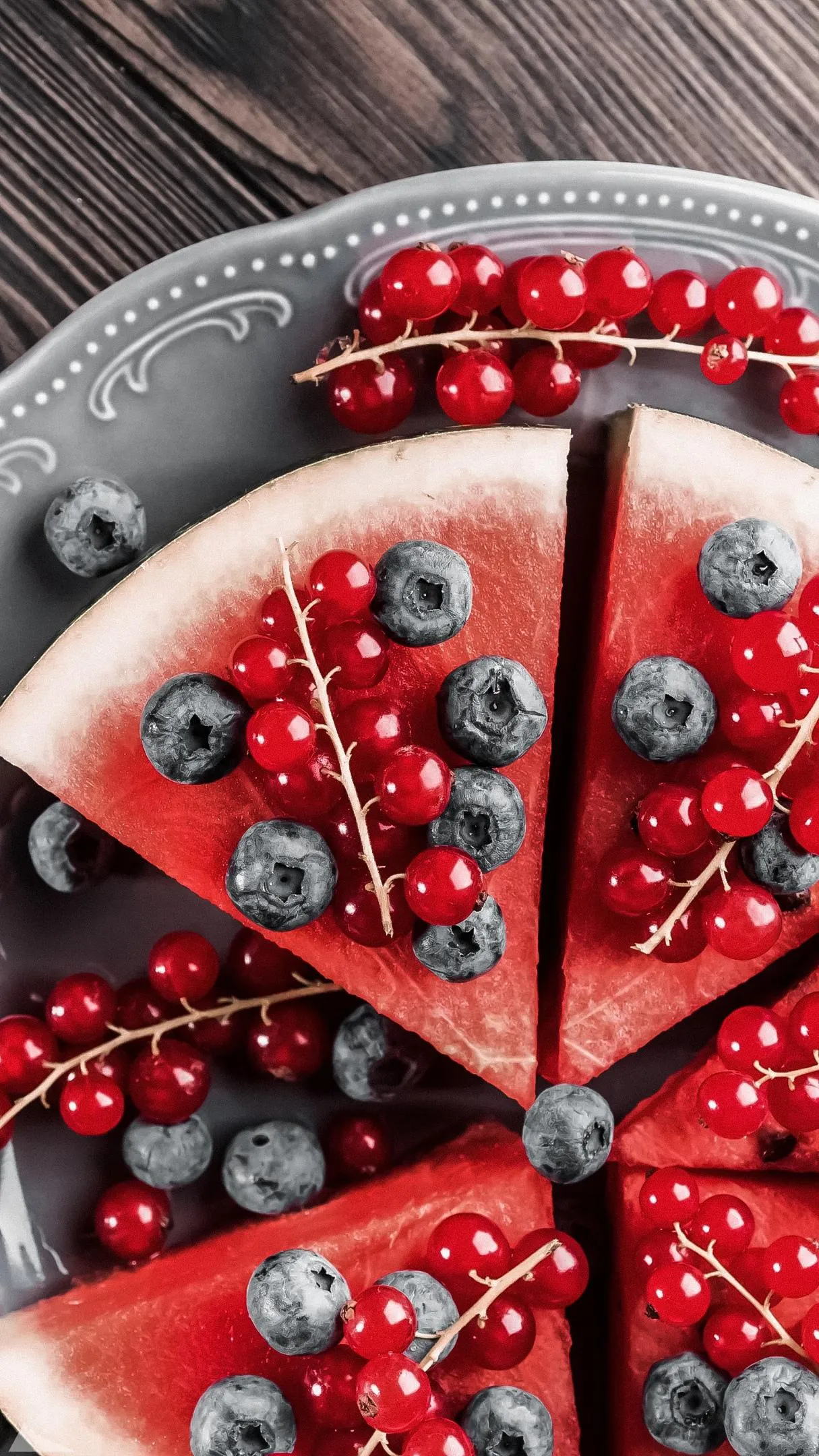 Fresh Watermelon Slices Topped with Blueberries and Currants