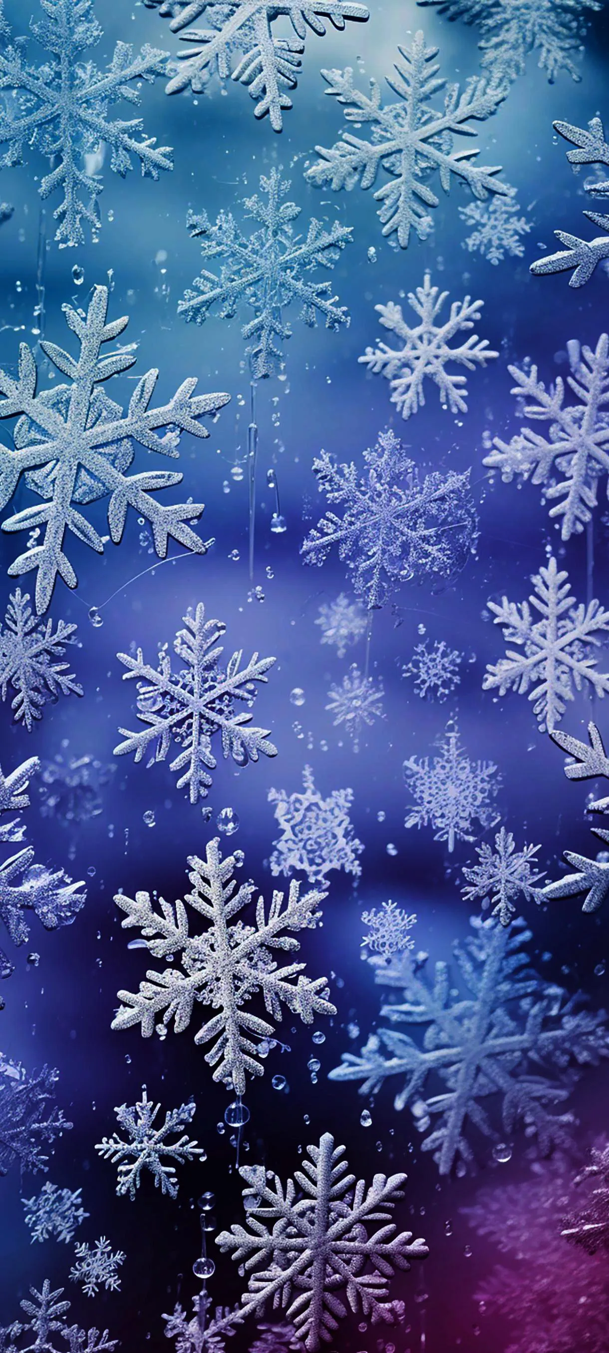 Frozen Blue Snowflakes on Winter Purple Background Wallpaper
