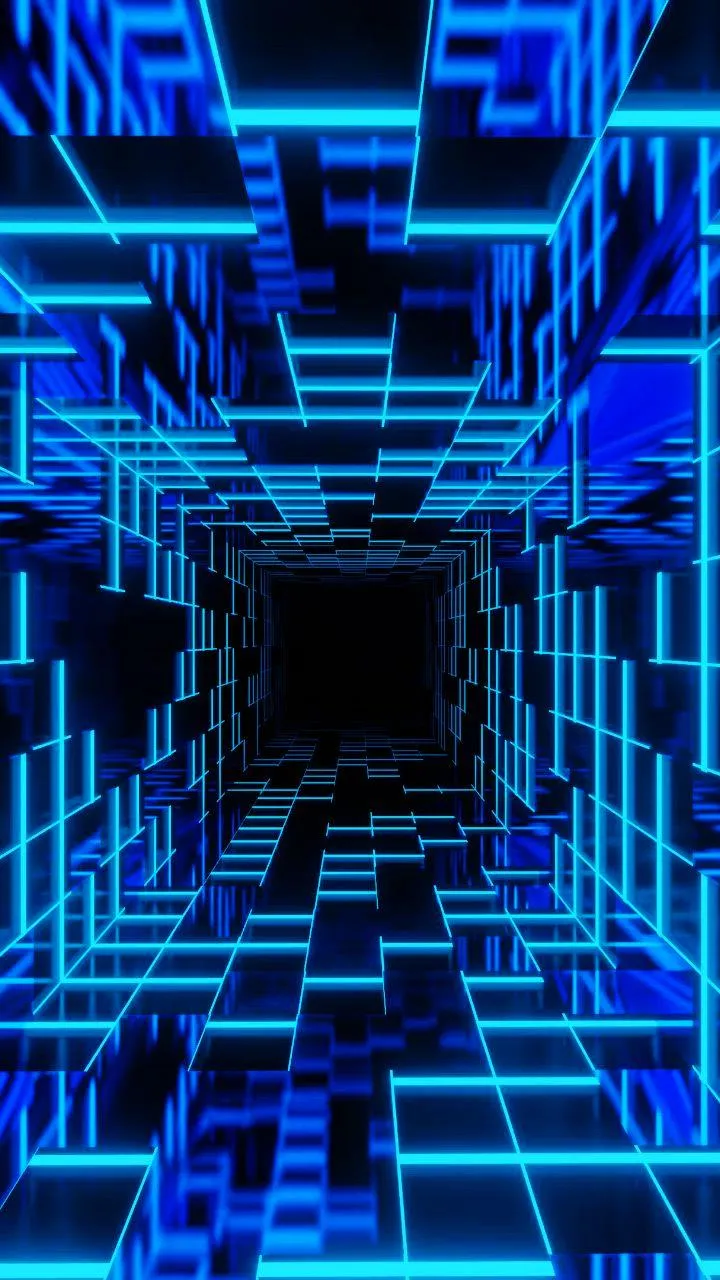 Futuristic blue glowing cubes forming a tunnel effect image