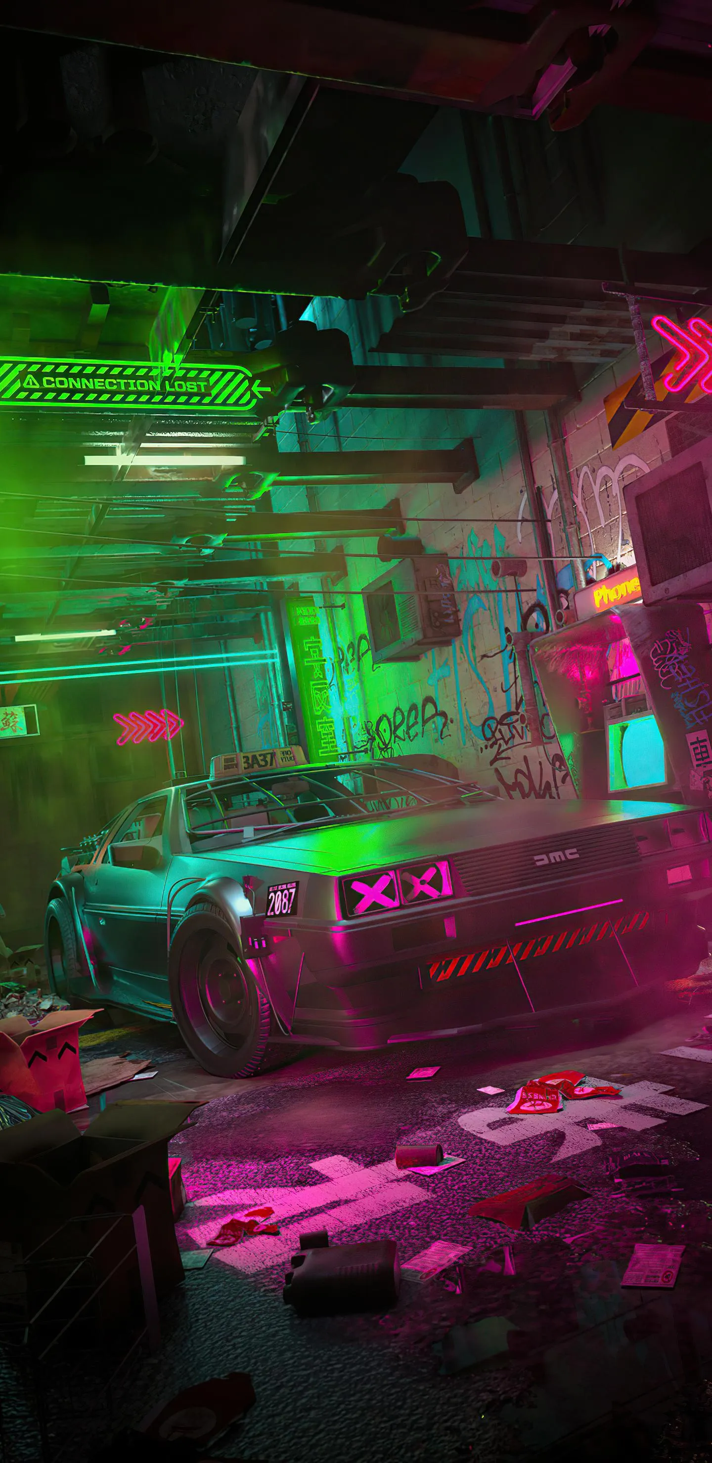 Futuristic Car Parked in Neon Alley with Cyberpunk Vibes