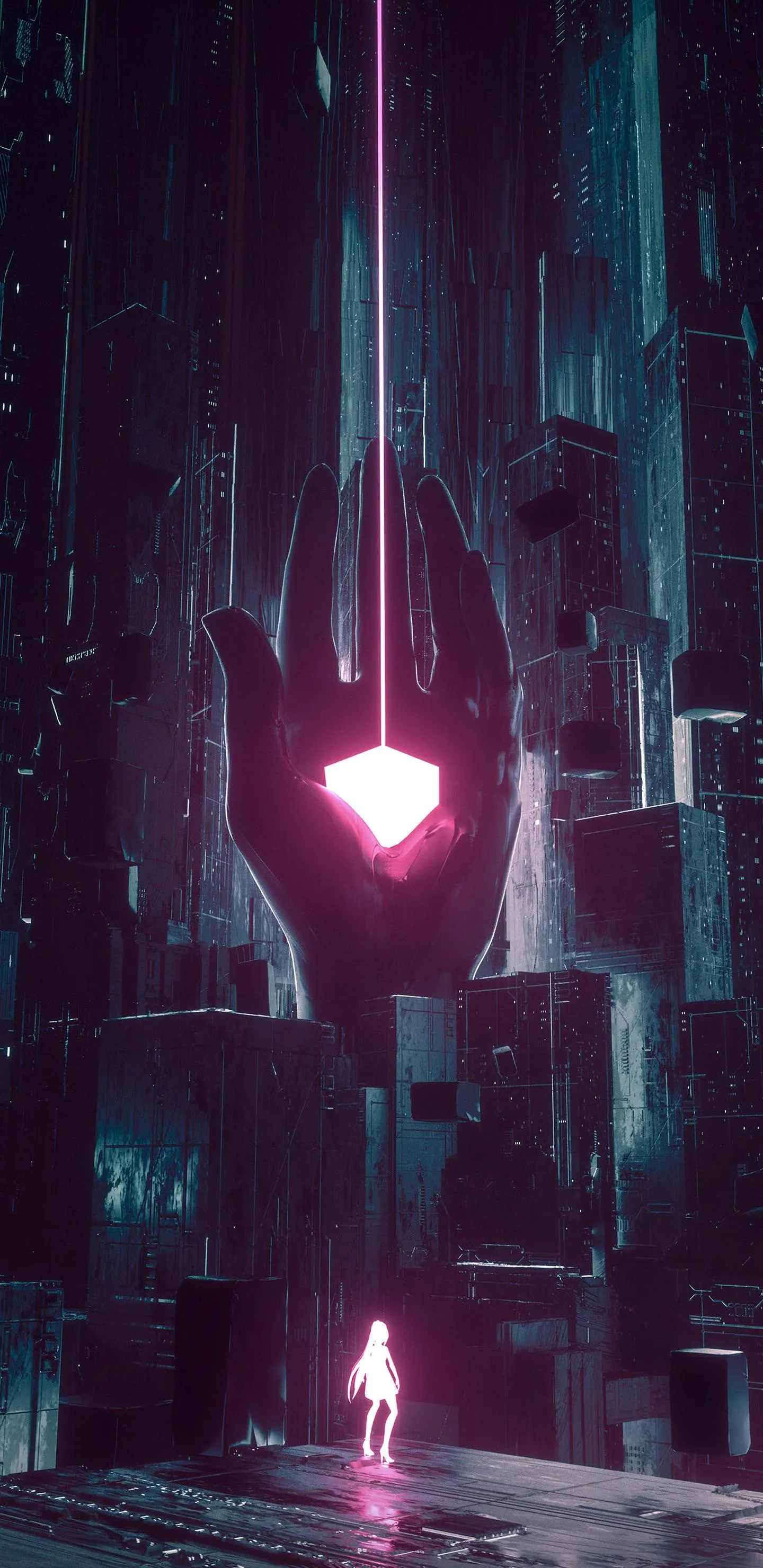 Futuristic Cyberpunk City Alley with Neon Hand Lights