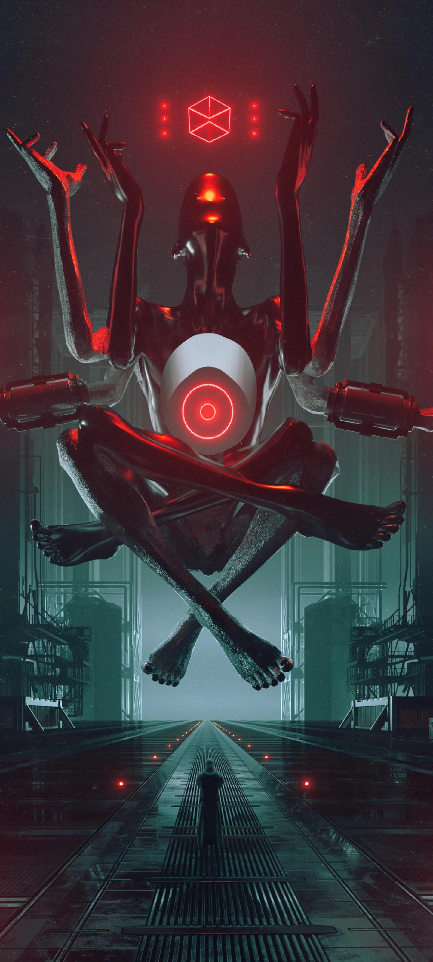 Futuristic Red Spider Robot with Glowing Eyes Wallpaper