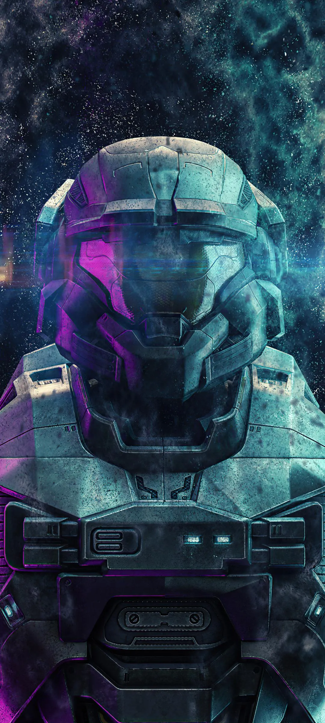 Futuristic Soldier in Advanced Armor with Neon Blue Lights