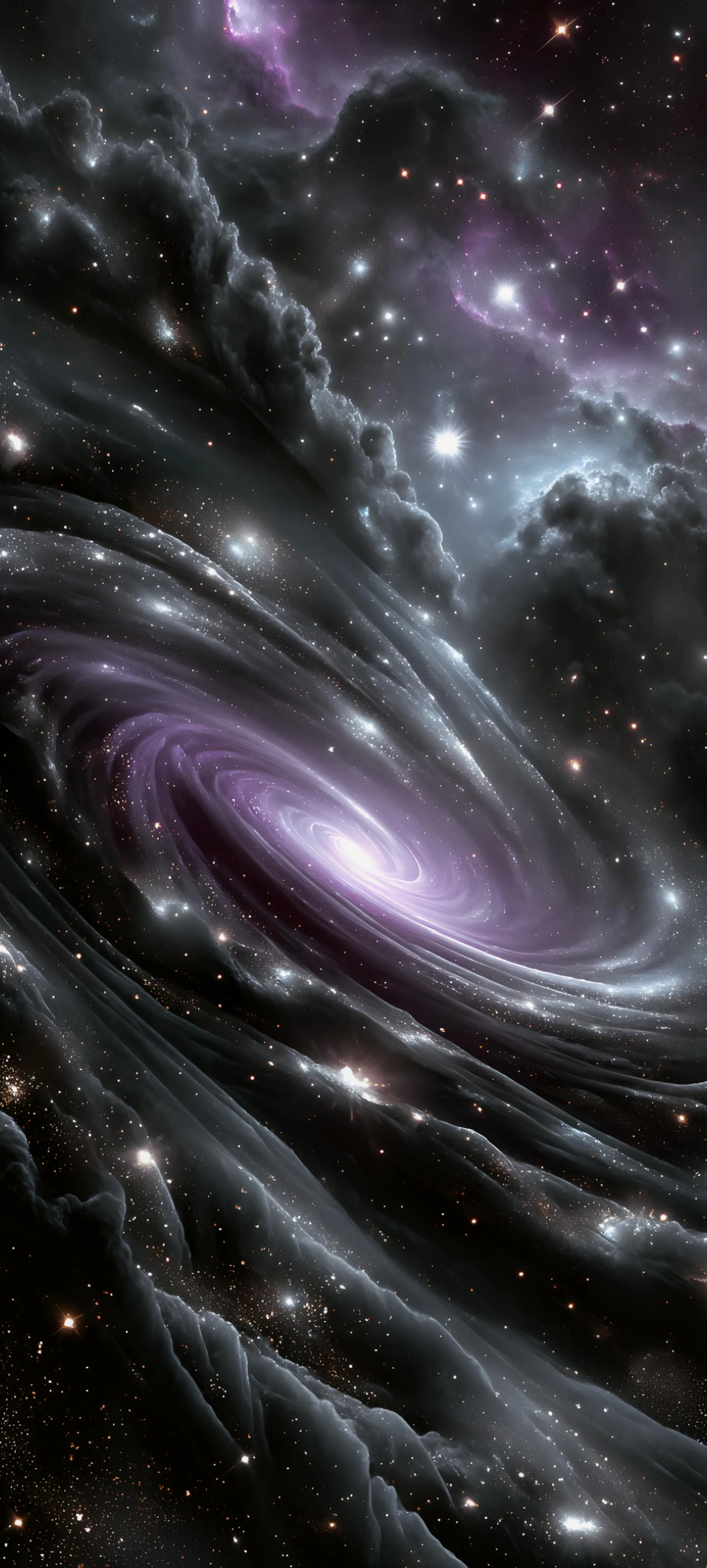 Galactic Spiral in Deep Purple and Black Cosmic Theme