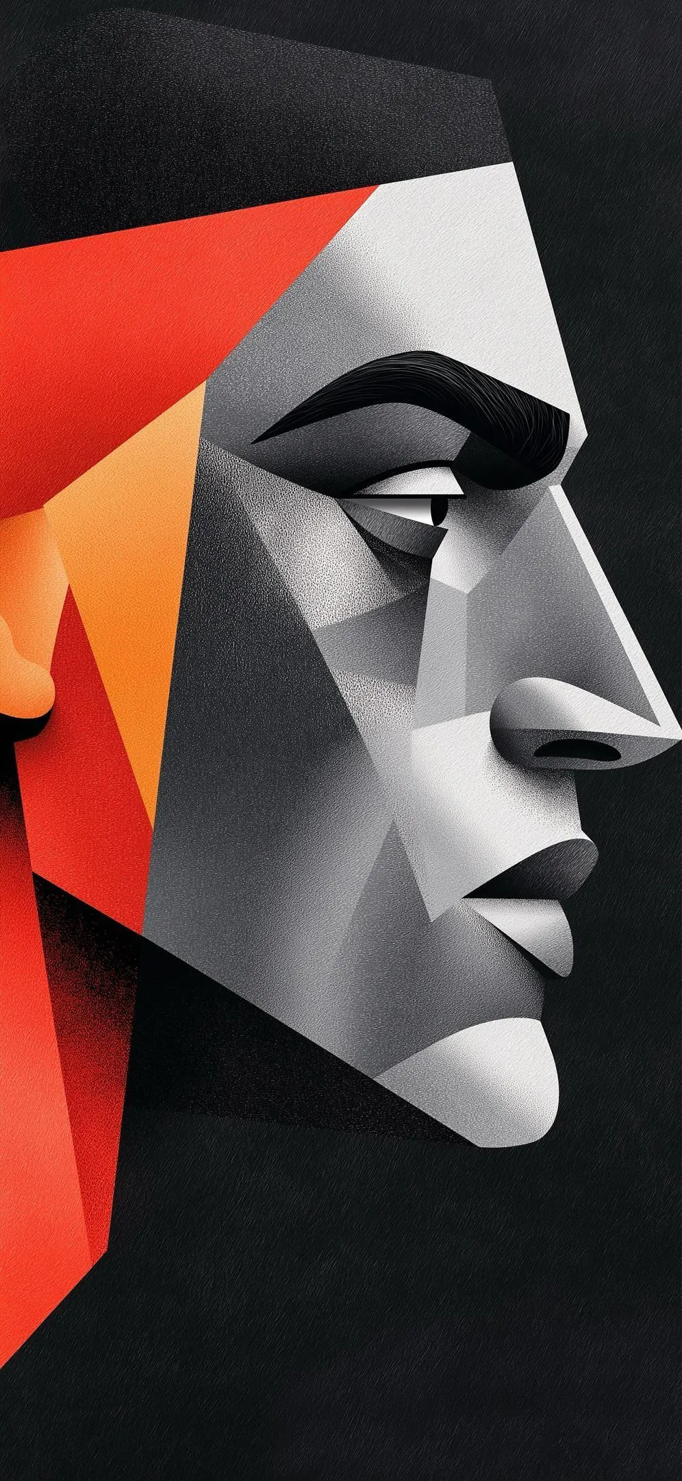 Geometric Abstract Male Portrait with Red and Black Color