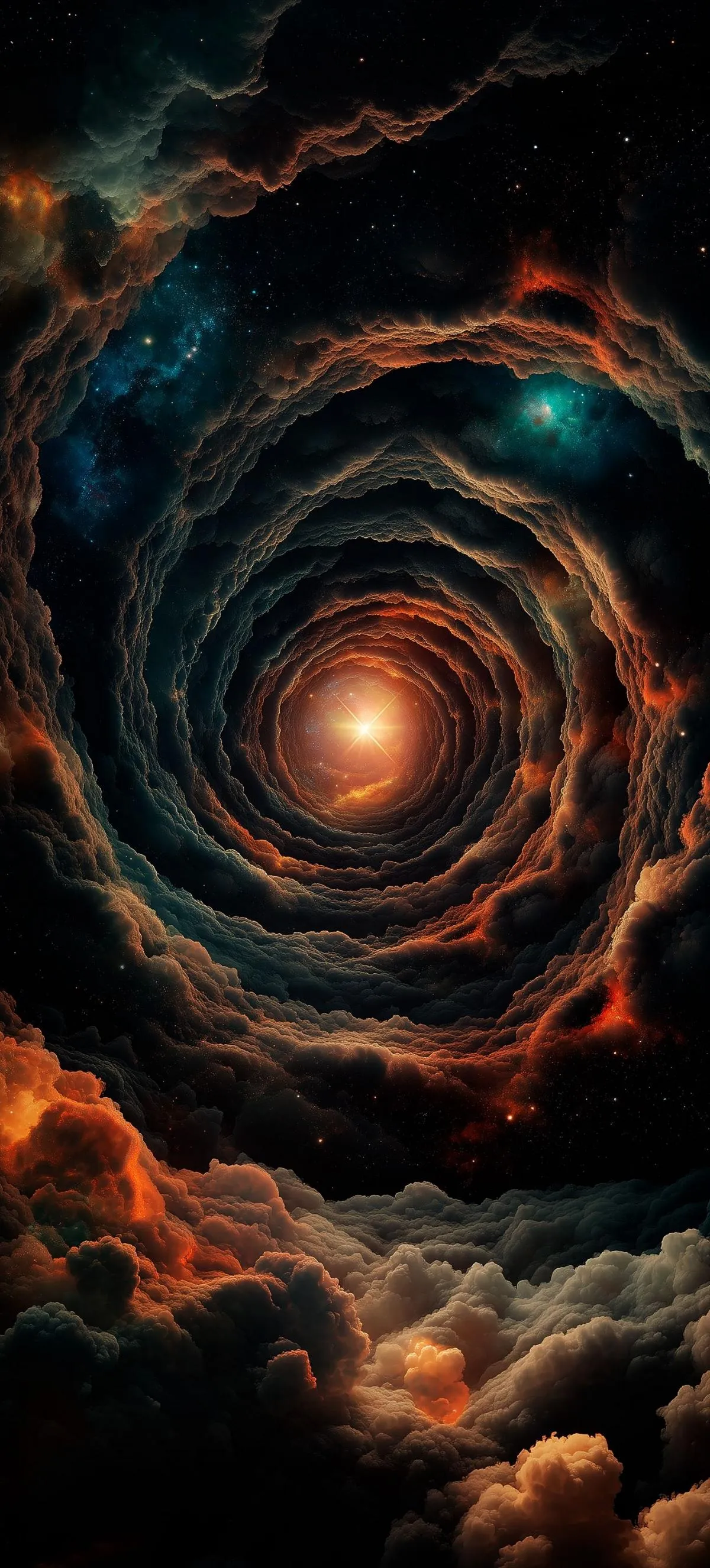 Glowing Galaxy Vortex with Deep Red and Orange Tones