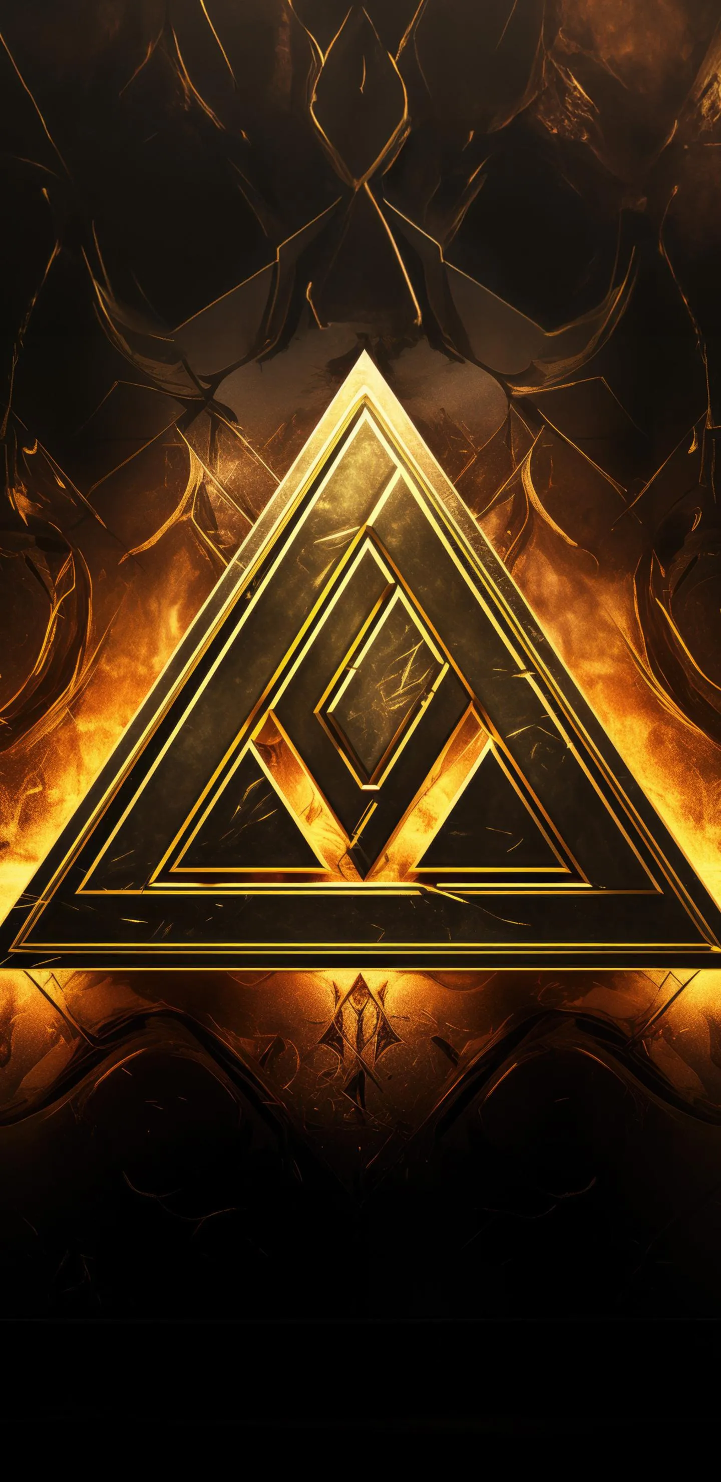 Glowing Golden Triangle with Futuristic Sci Fi Background