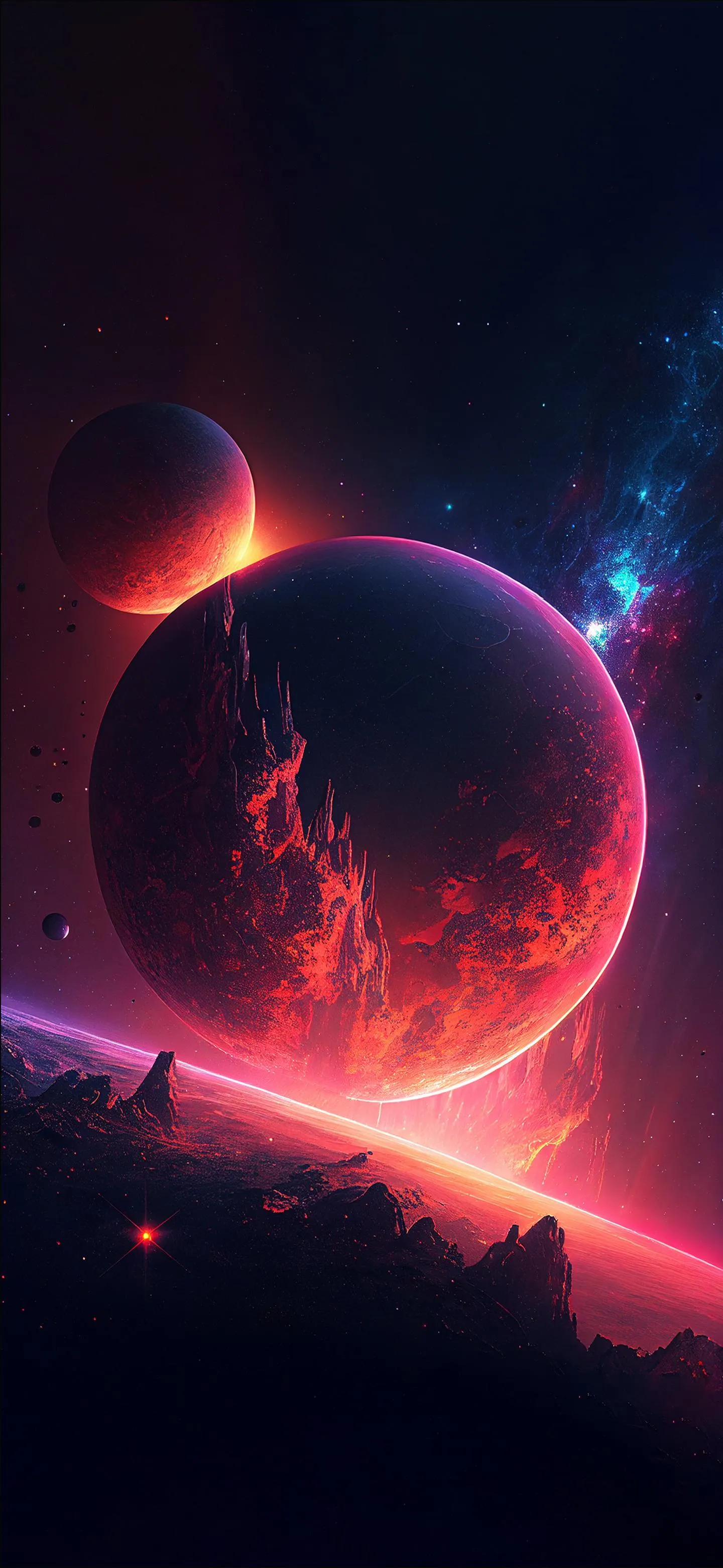 Glowing Red Planet with Cosmic Aura in Deep Space Wallpaper