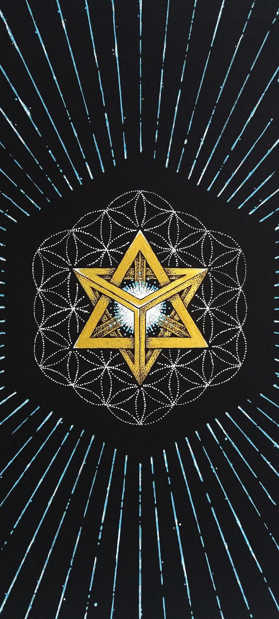 Golden Geometric Star Pattern on Dark Background Wallpaper