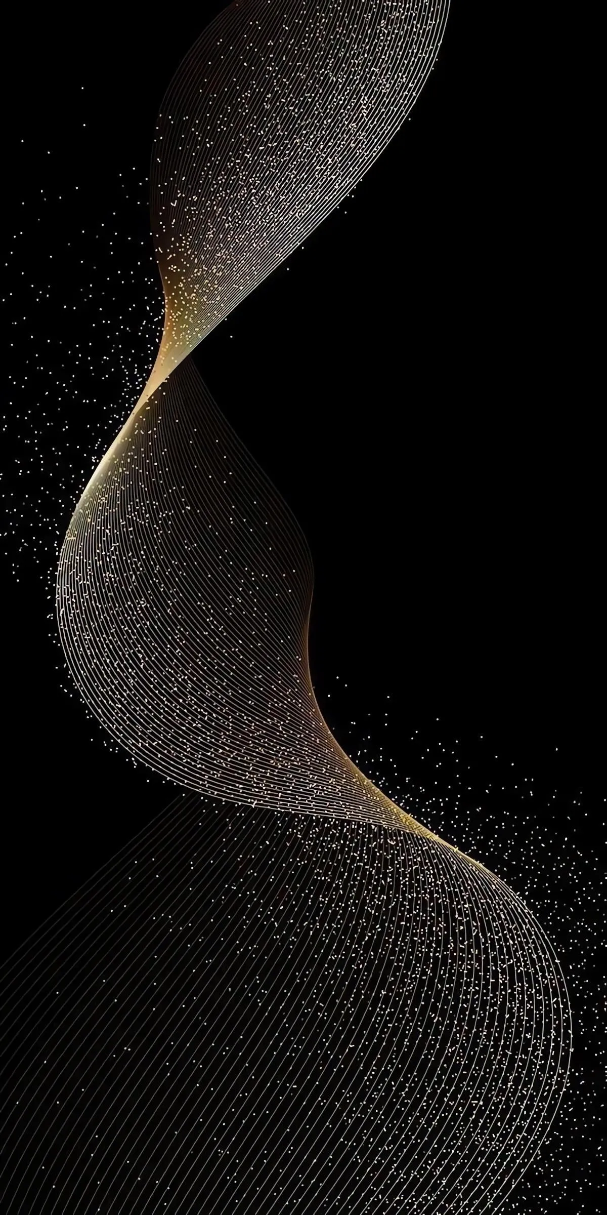 Golden Wavy Abstract Lines on Dark Background Wallpaper