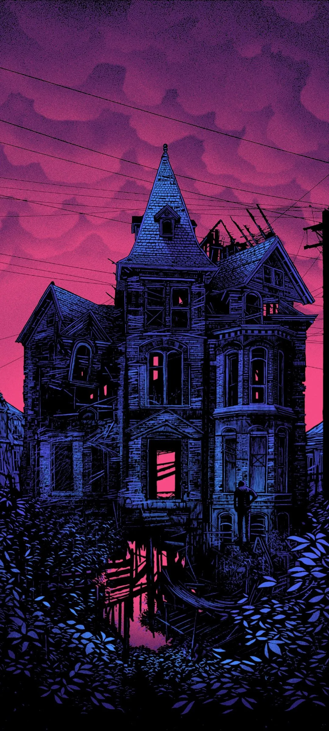 Gothic Architecture Lit in Pink Neon Glow Wallpaper