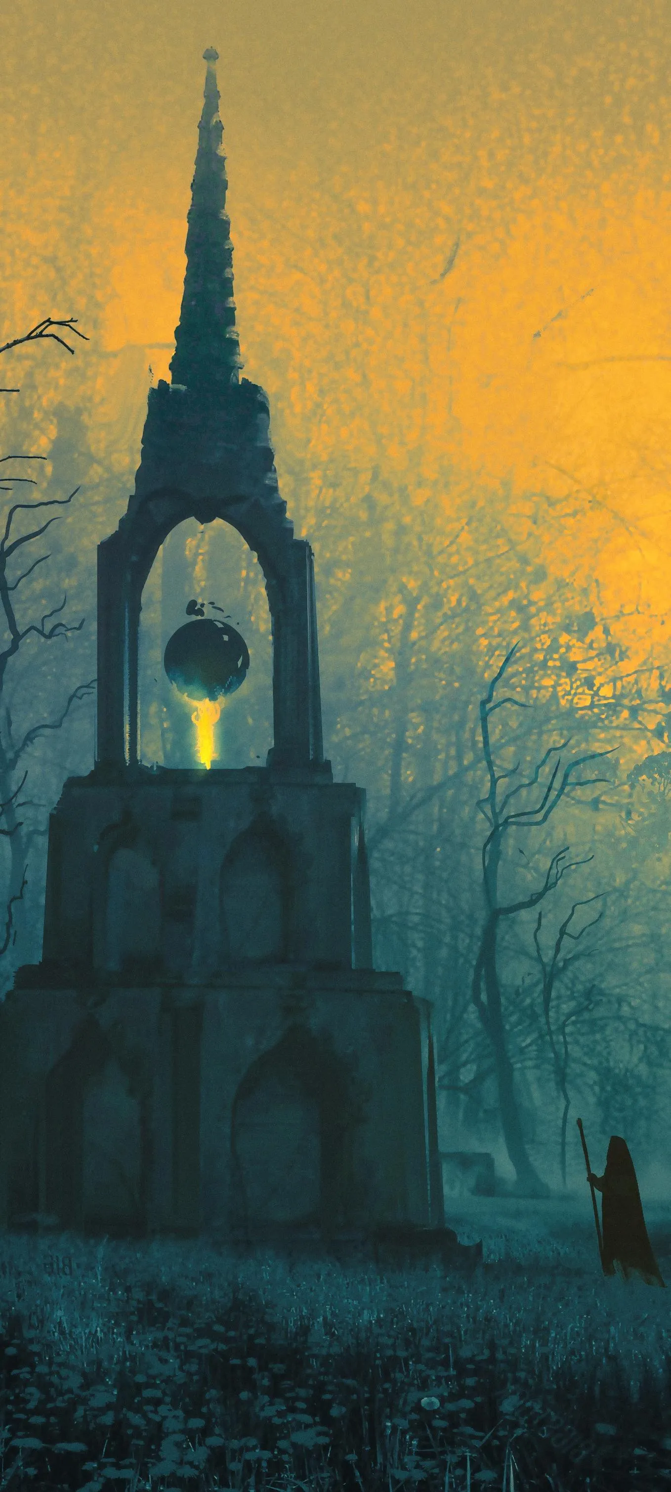 Gothic Style Church Tower with Warm Lighting Scene HD