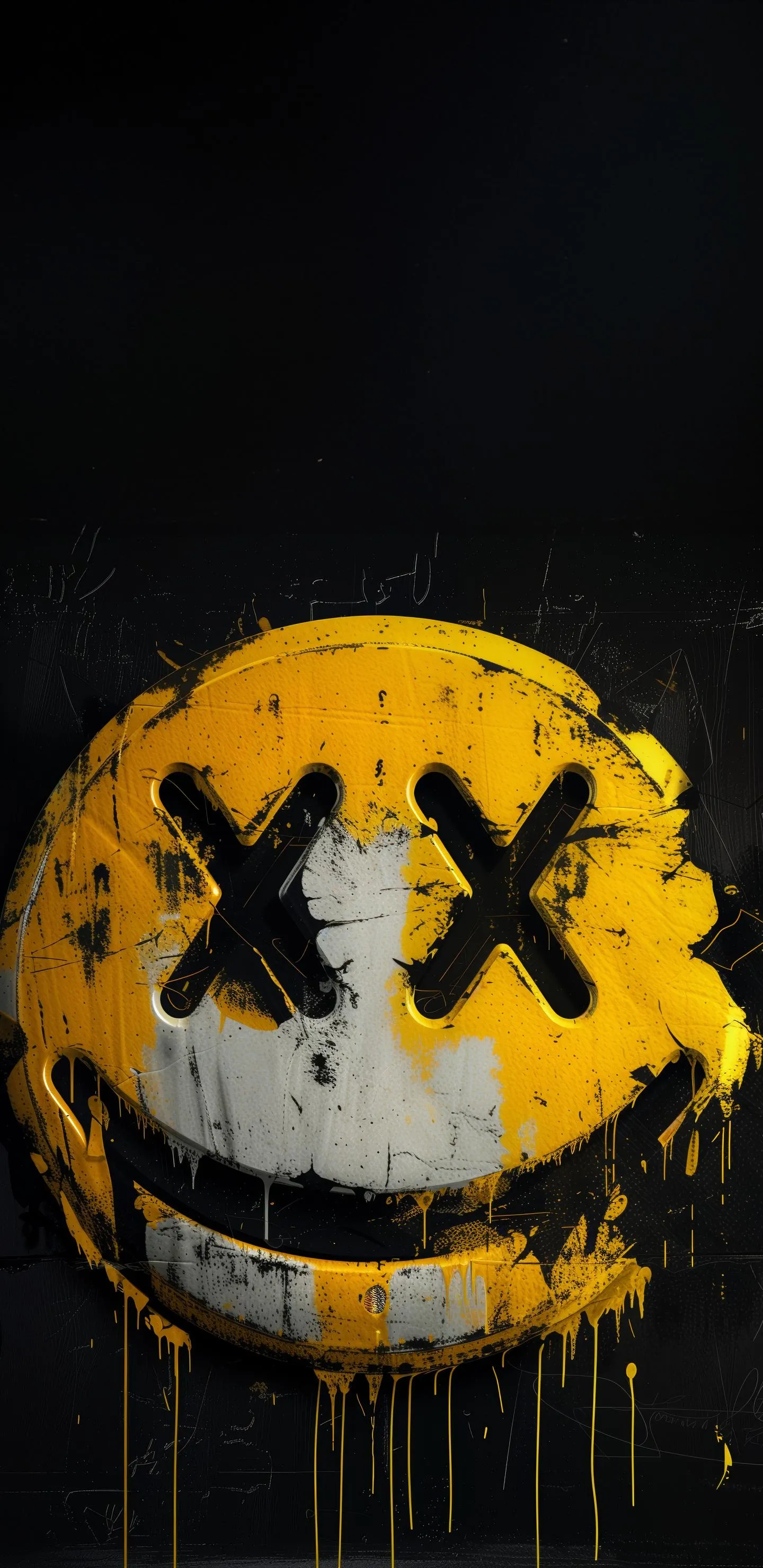 Grungy Smiley Face with Crossed Eyes and Dark Theme