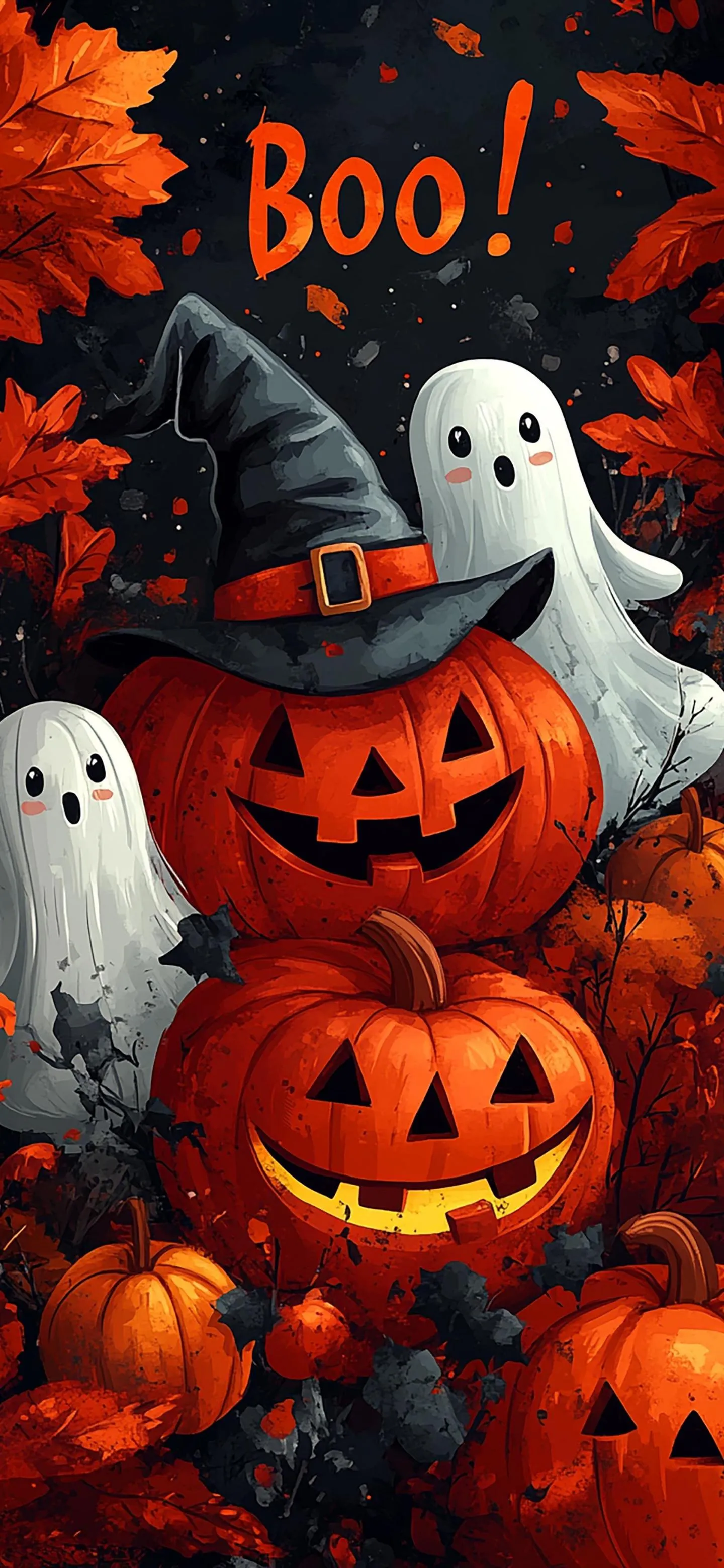 Halloween Theme with Pumpkins Ghosts and Spooky Art