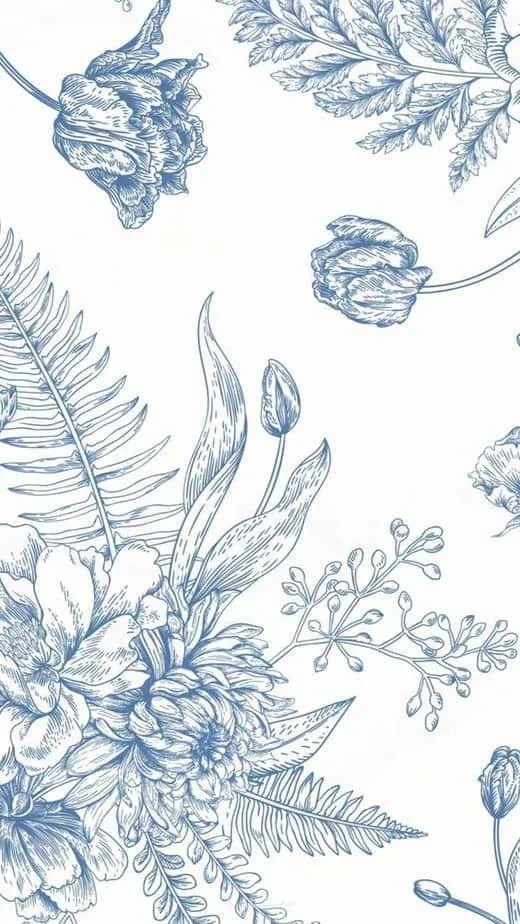 Hand drawn blue floral pattern on a white background HD