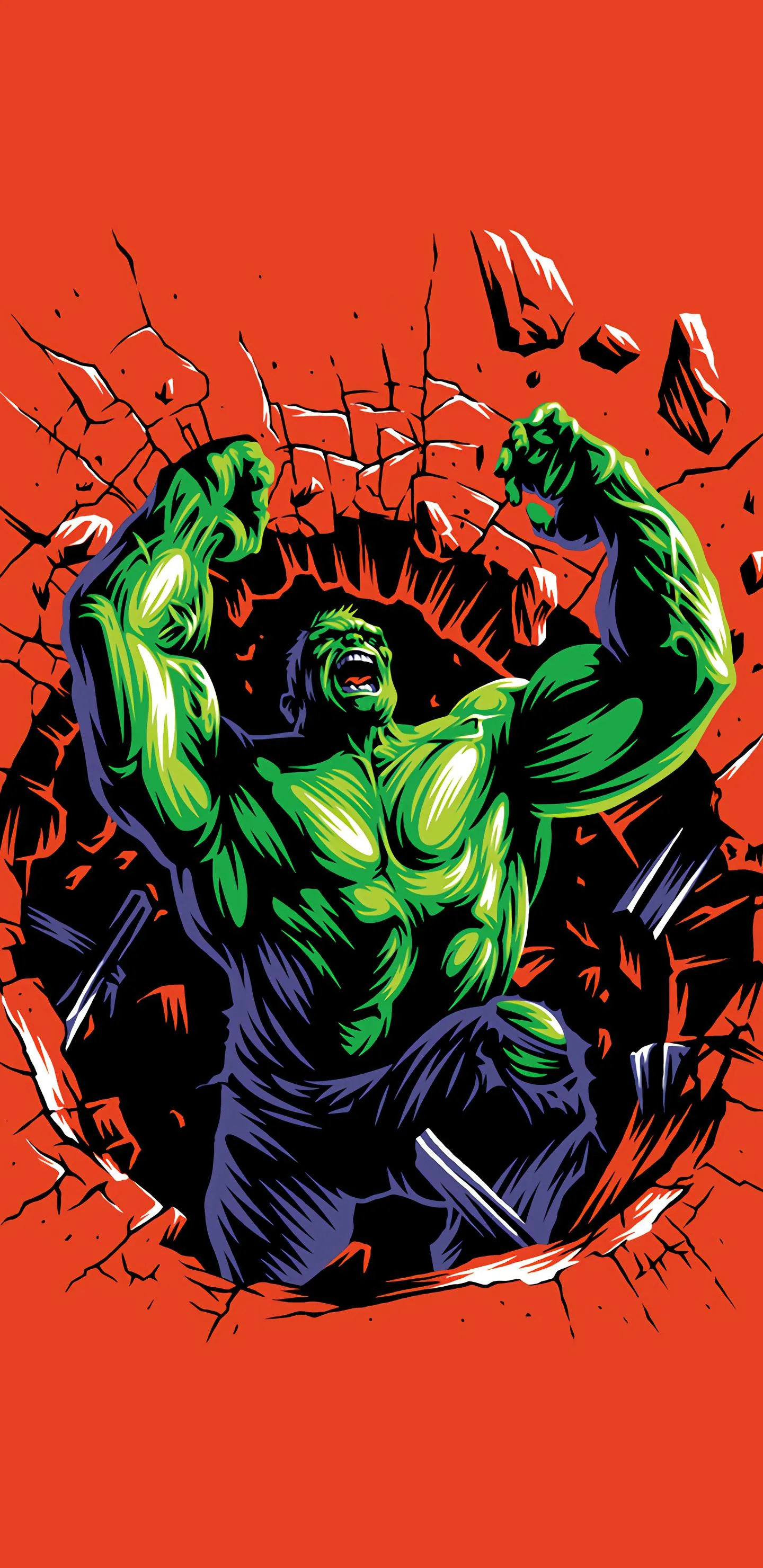 Hulk Breaking Through Wall with Fierce Expression Wallpaper