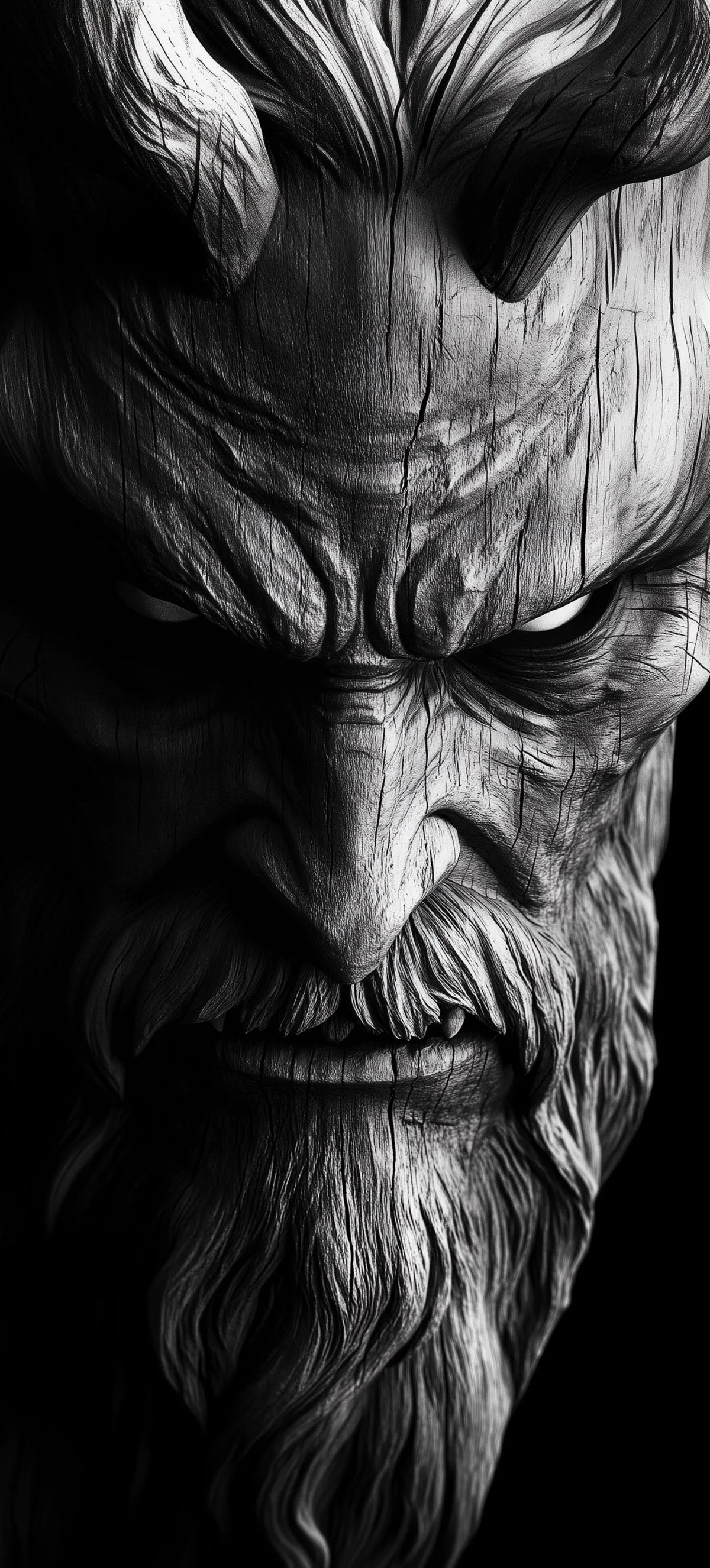 Intense Black and White Closeup of Mythical Creature Face