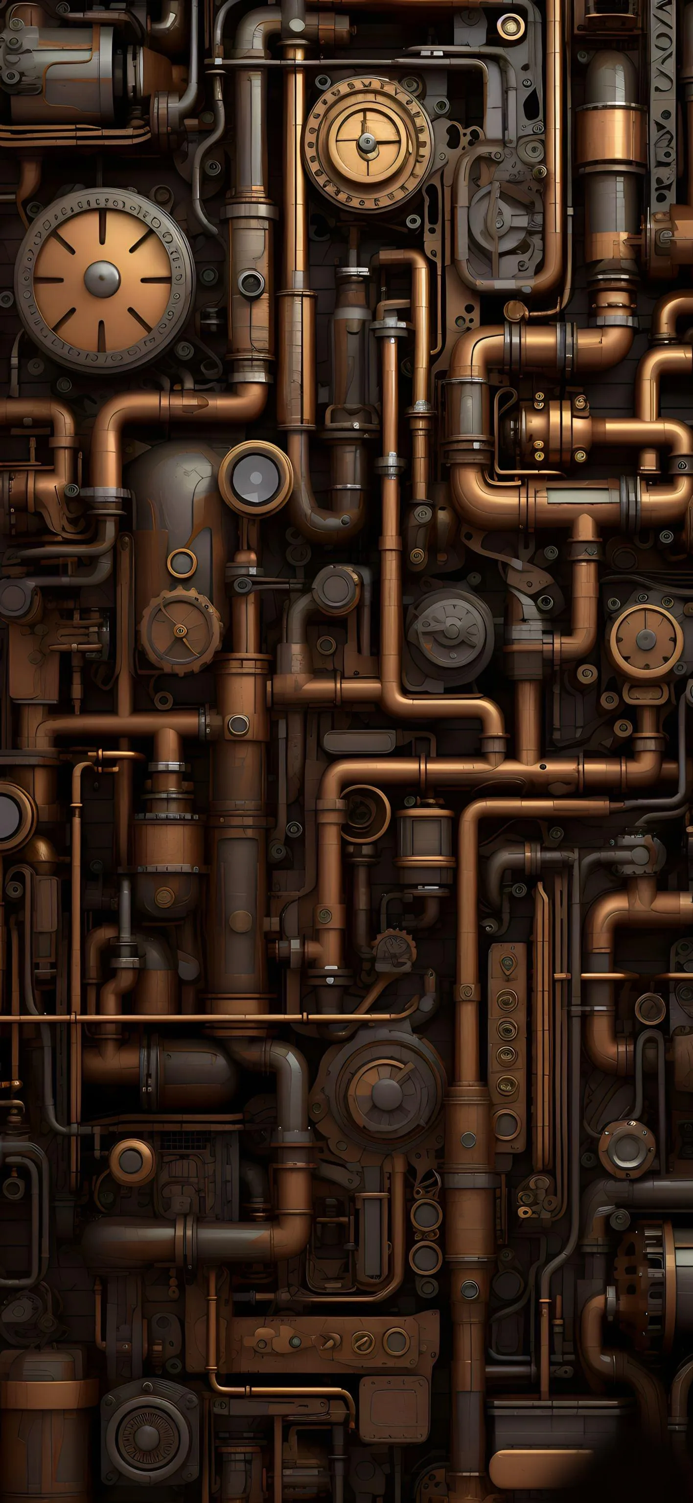 Intricate rusty metal pipes forming complex pattern