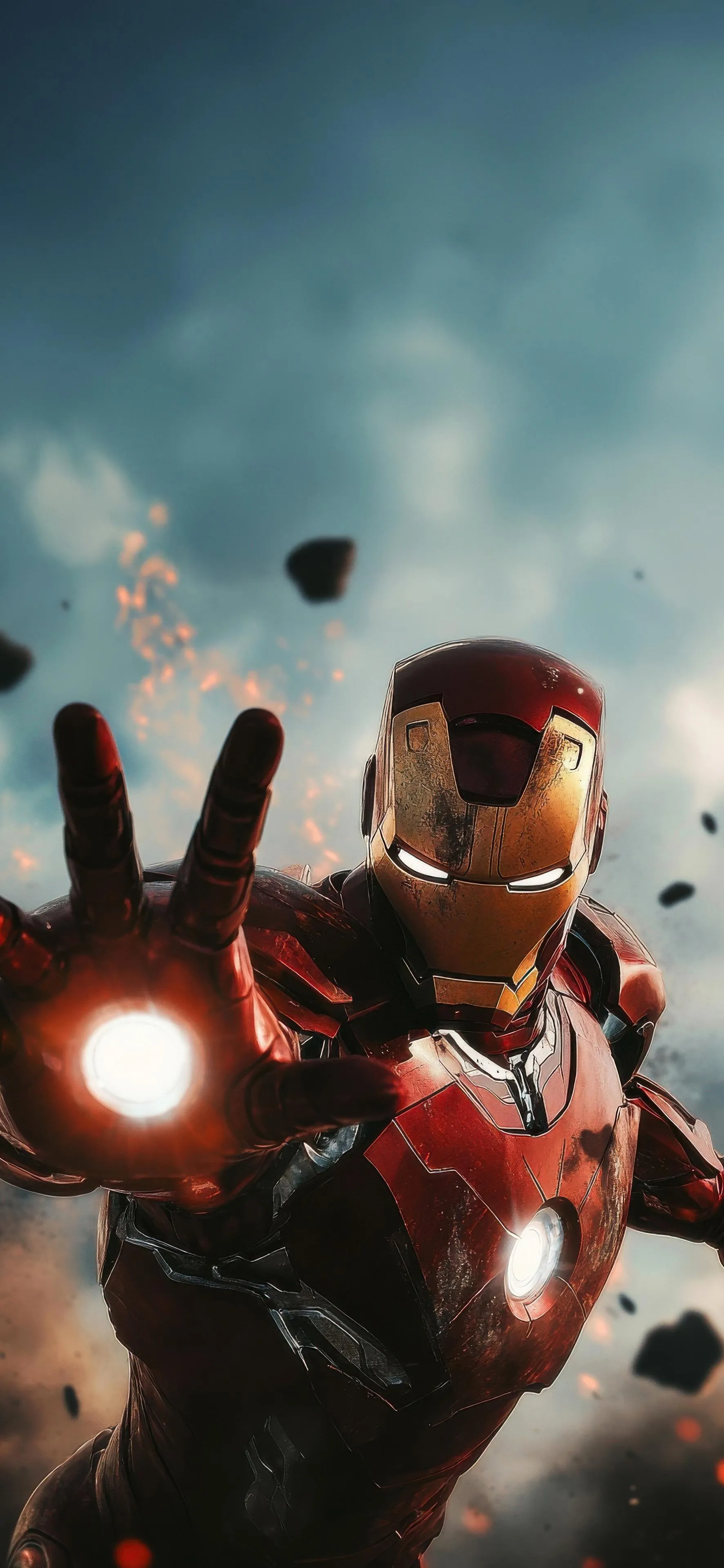Iron Man Hand Up with Blurry City Lights in Background