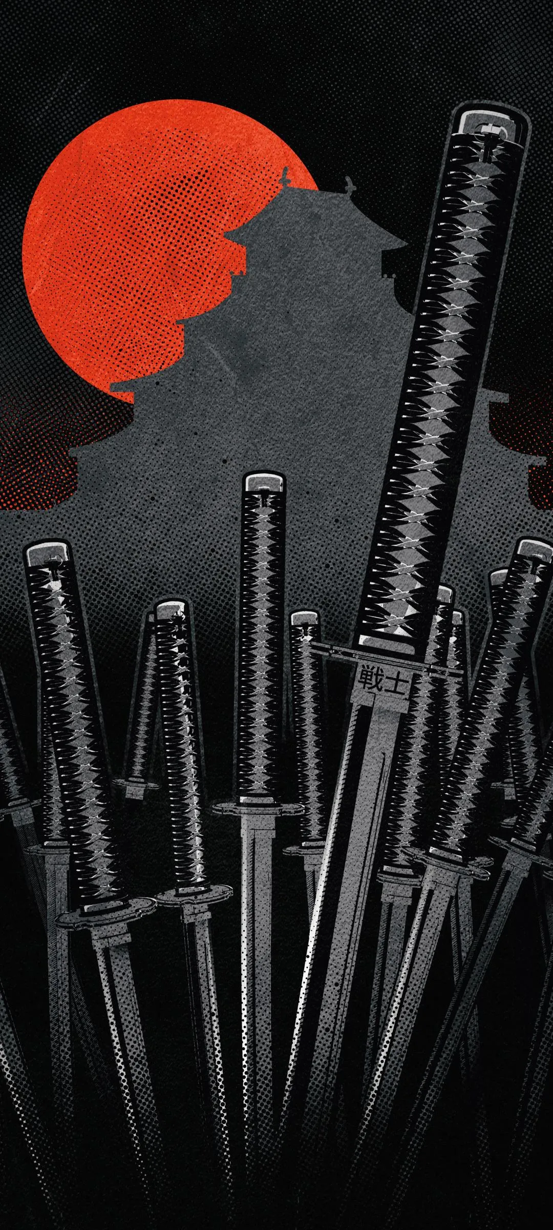 Legacy of Samurai Blades Under the Red Moonlight Wallpaper