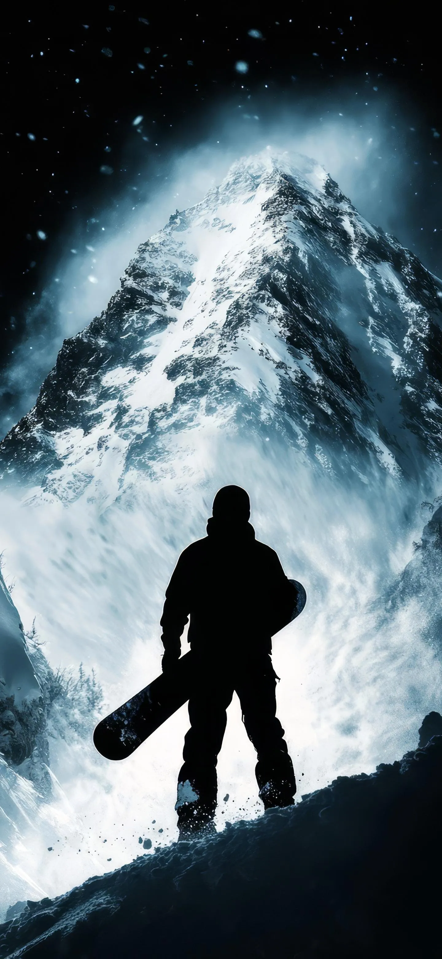 Lone Explorer Standing in Front of a Snowy Mountain