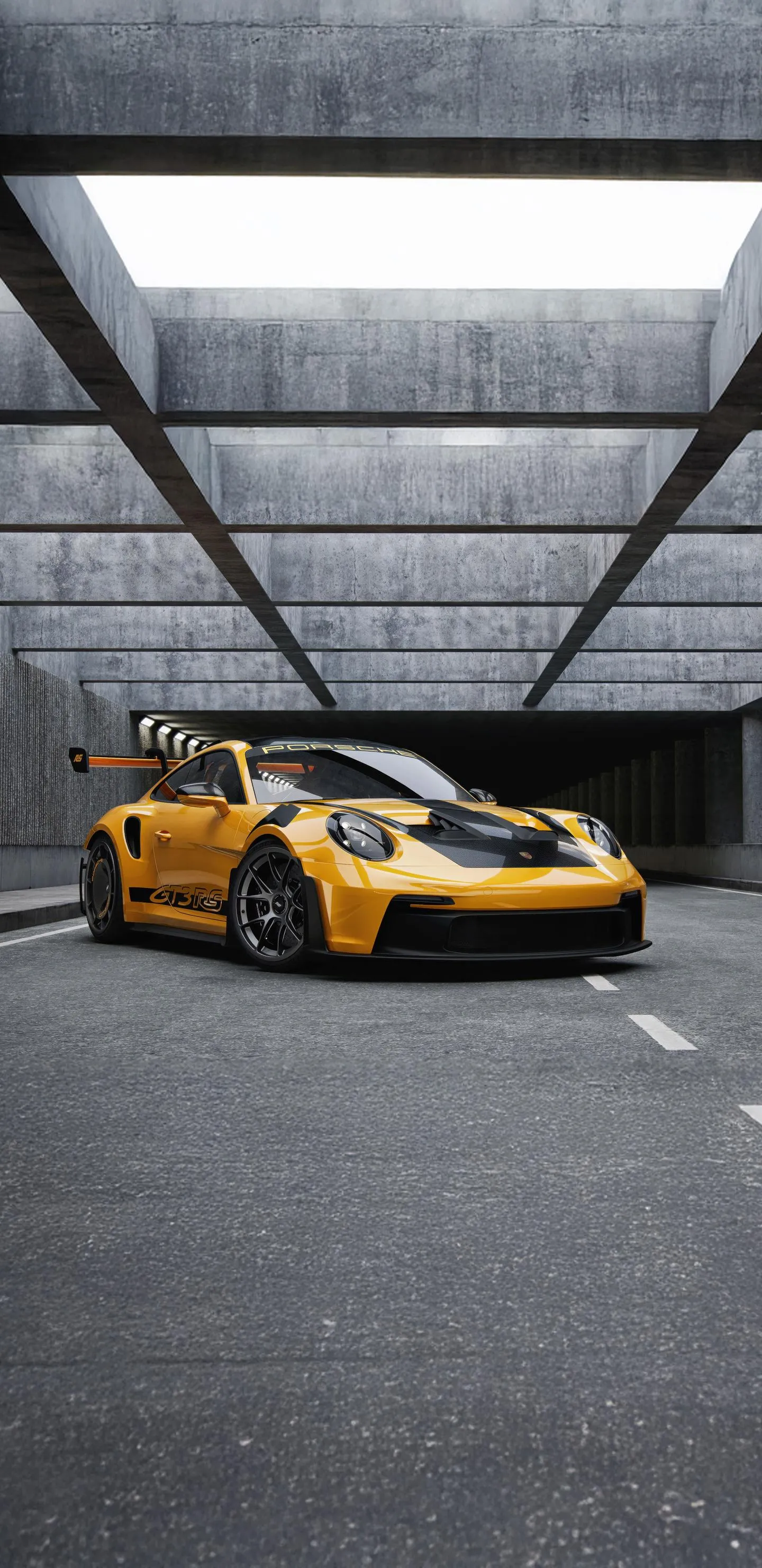 Luxury Yellow Sports Car in Modern Showroom Scene image