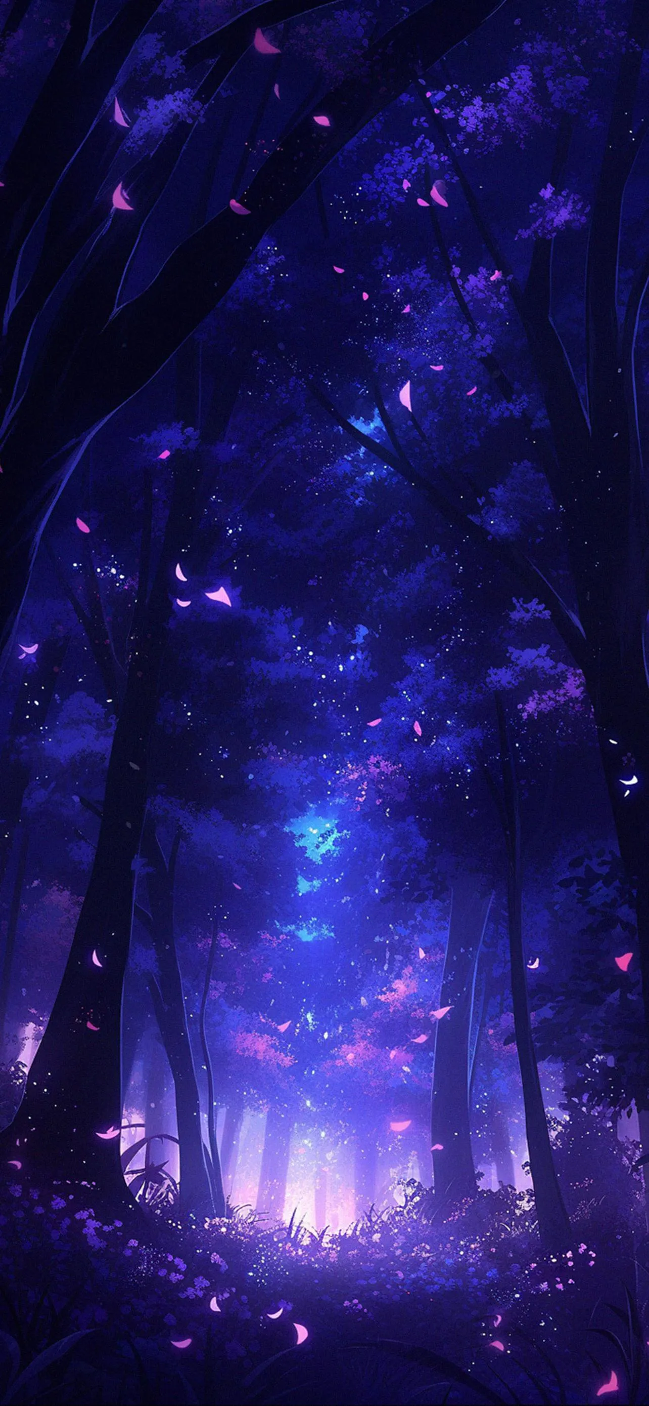 Magical Forest with Purple Glowing Light and Trees