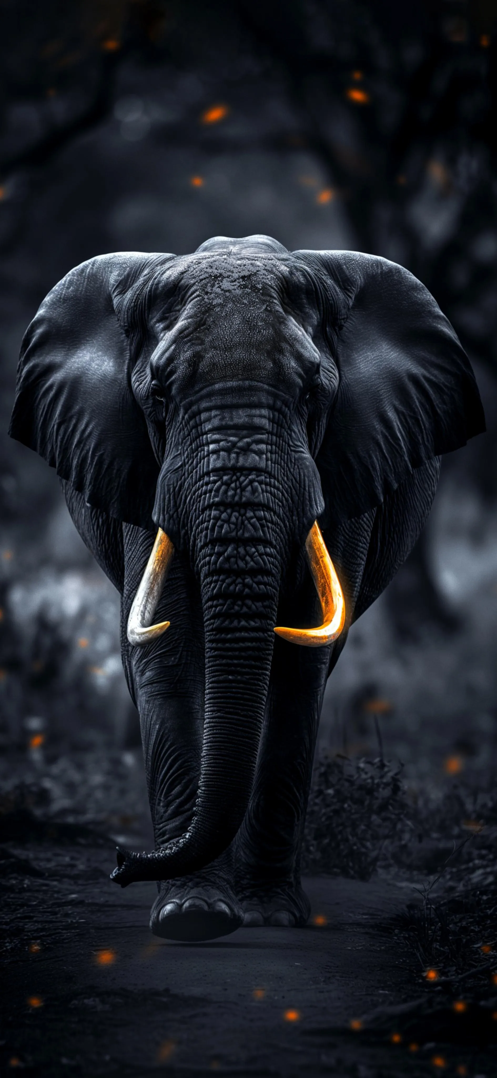 Majestic Elephant in the Dark Jungle Artistic Mobile Theme