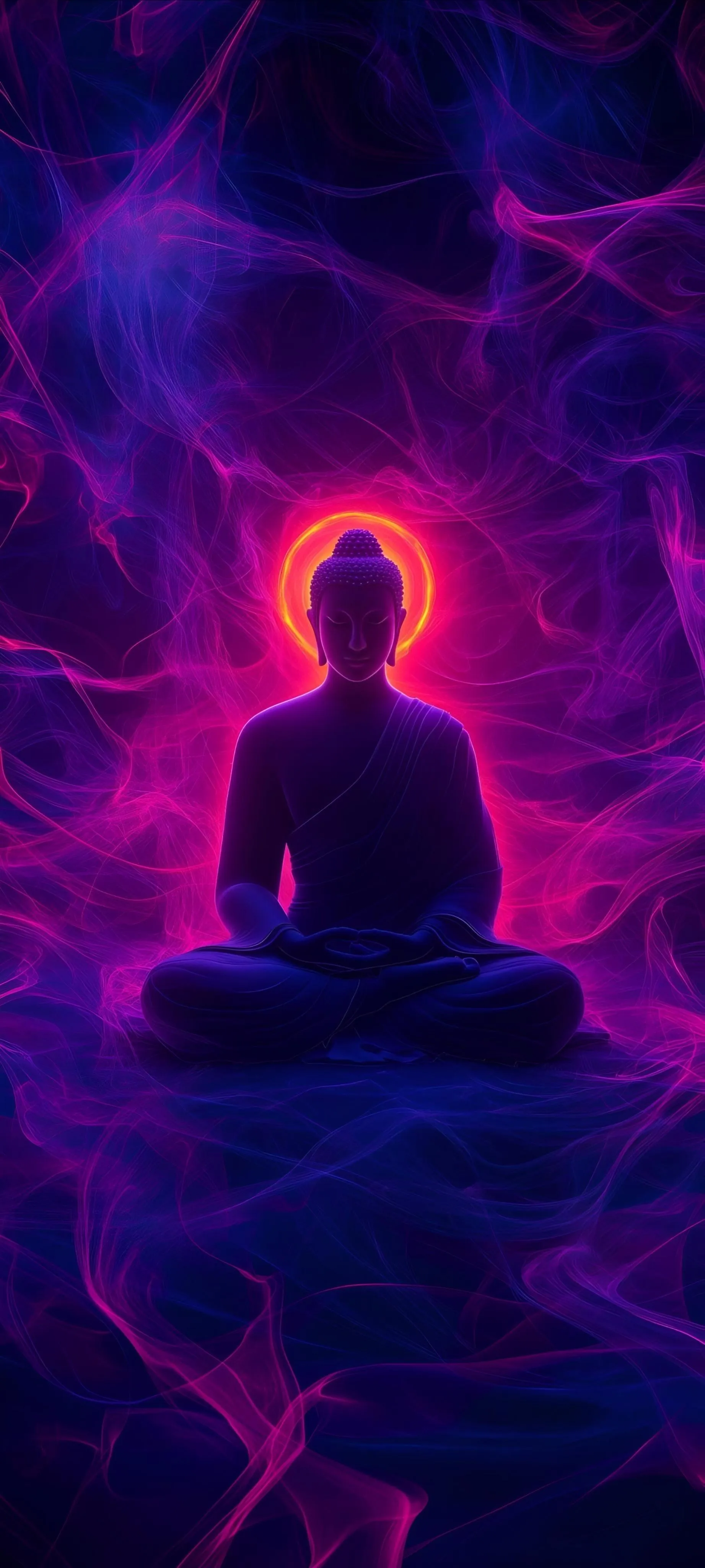 Meditating Buddha Surrounded By Purple Energy Aura Wallpaper