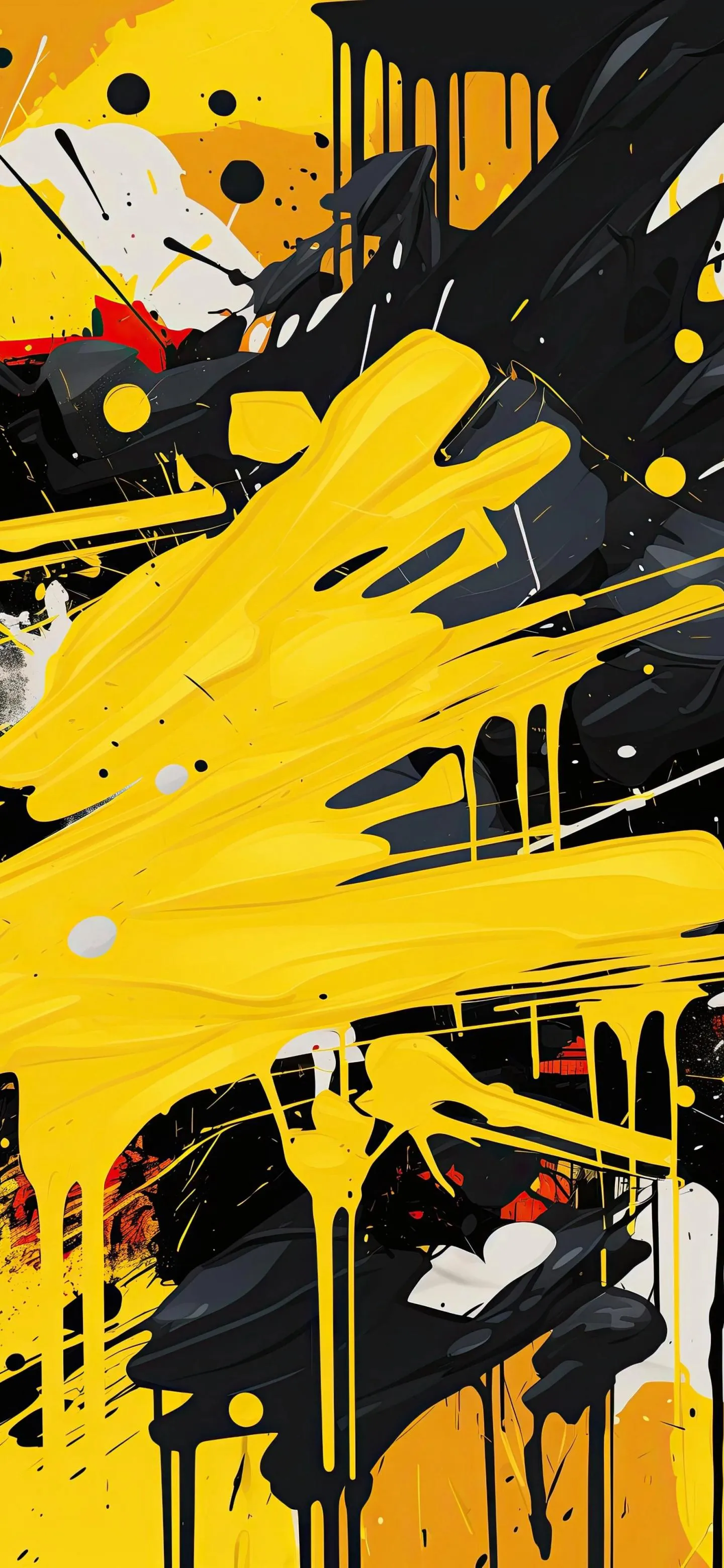 Modern Abstract Yellow Black Paint Splash Design Wallpaper