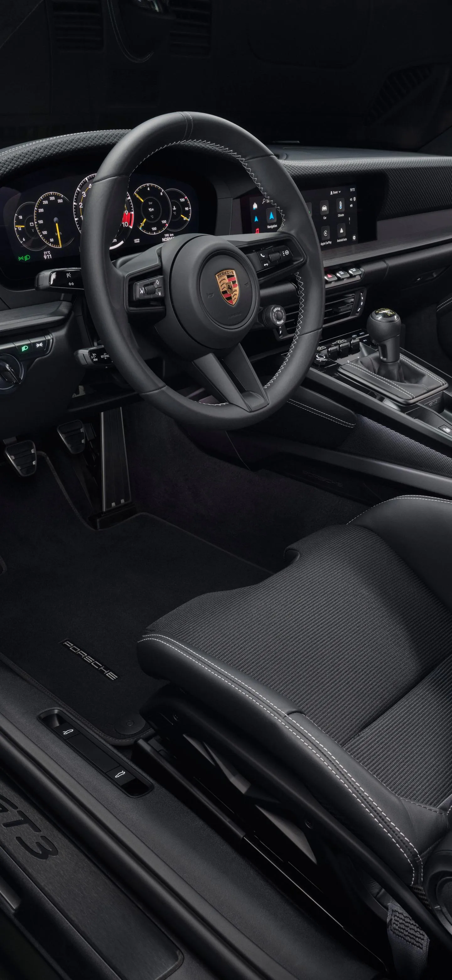 Modern Car Interior Dashboard with Steering Closeup