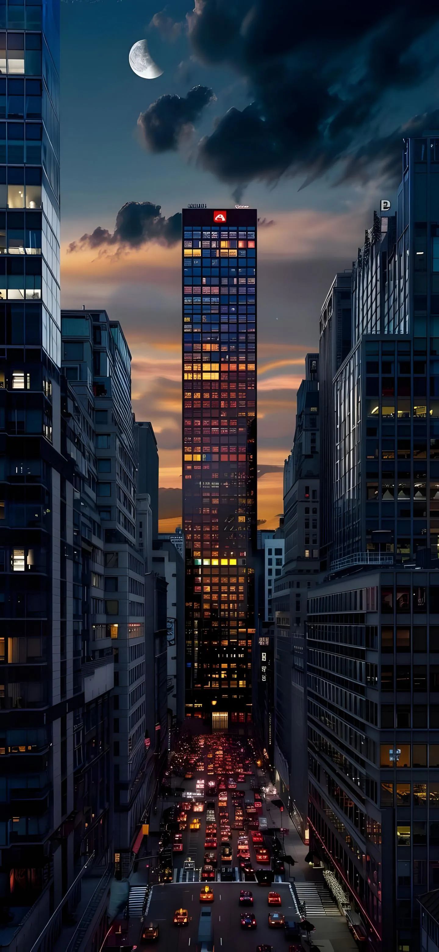 Moody Skyscrapers in Dark Urban Evening Environment