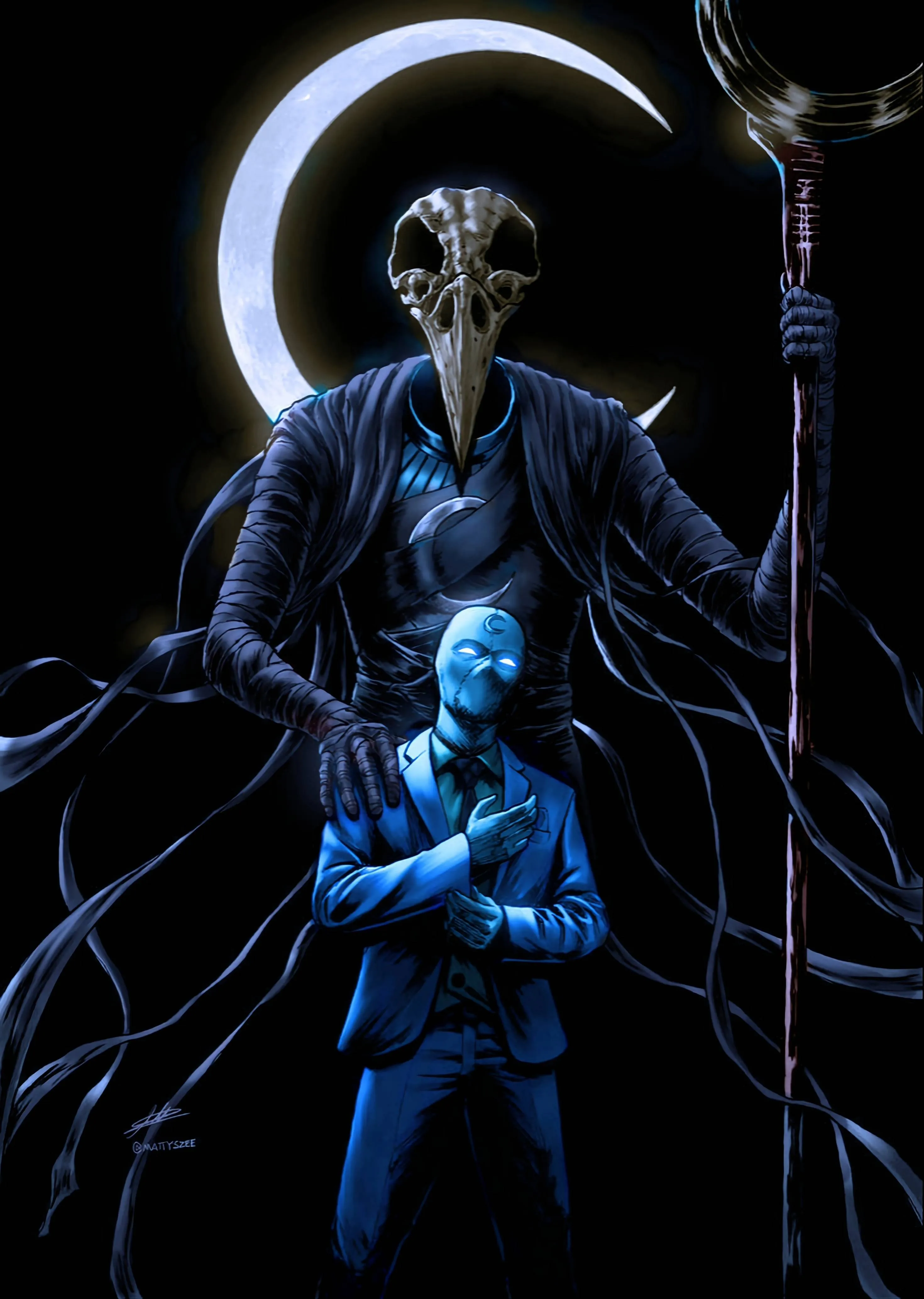 Moon God Protects Avatar in Mystical Celestial Scene