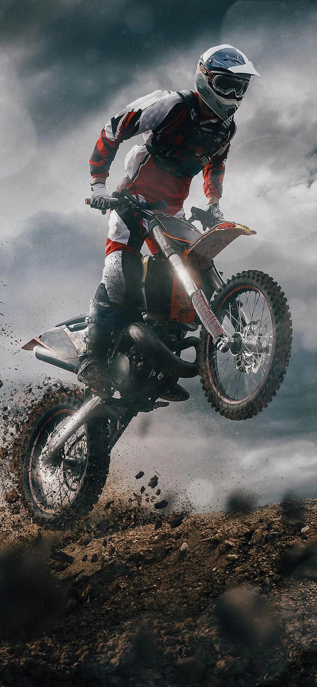 Mountain Biker Performing Jump in Forest Trail Wallpaper