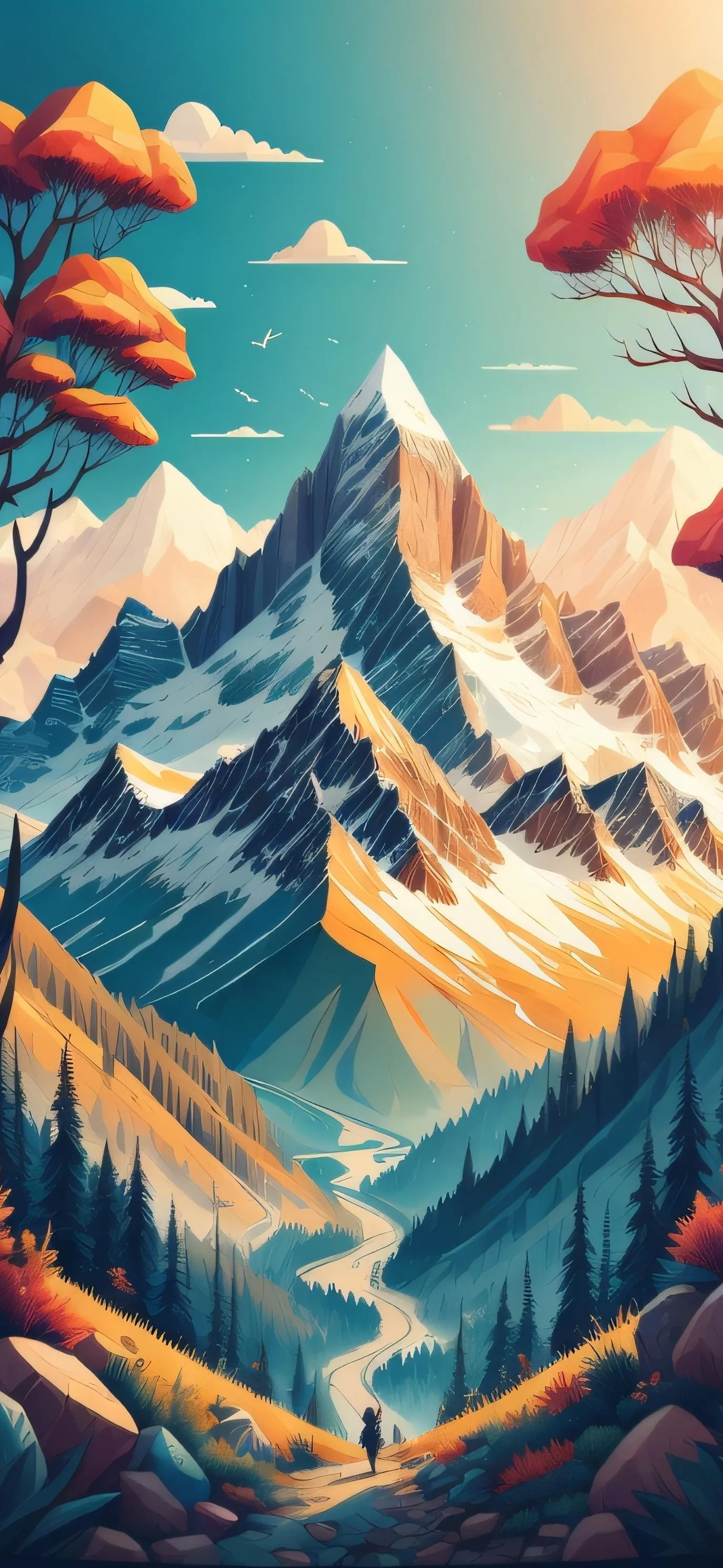 Mountain Landscape with Dramatic Sky and Clouds