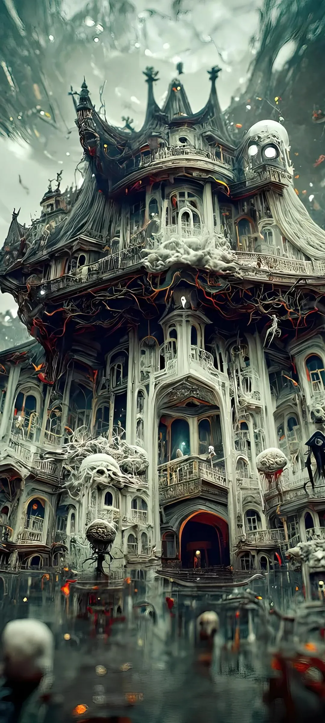 Mysterious Ancient Asian Castle At Night Mobile Wallpaper