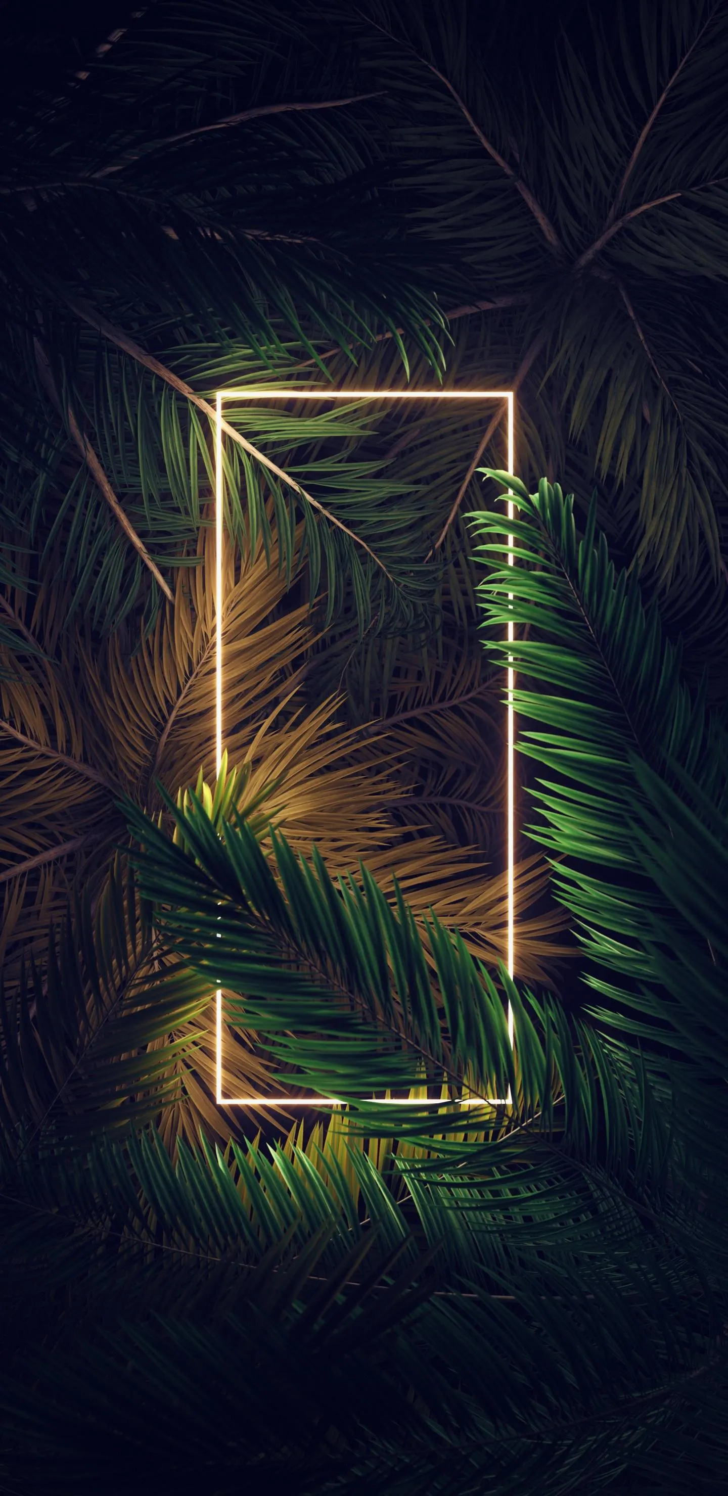 Mysterious Glowing Door Frame Surrounded By Dark Green Leaves