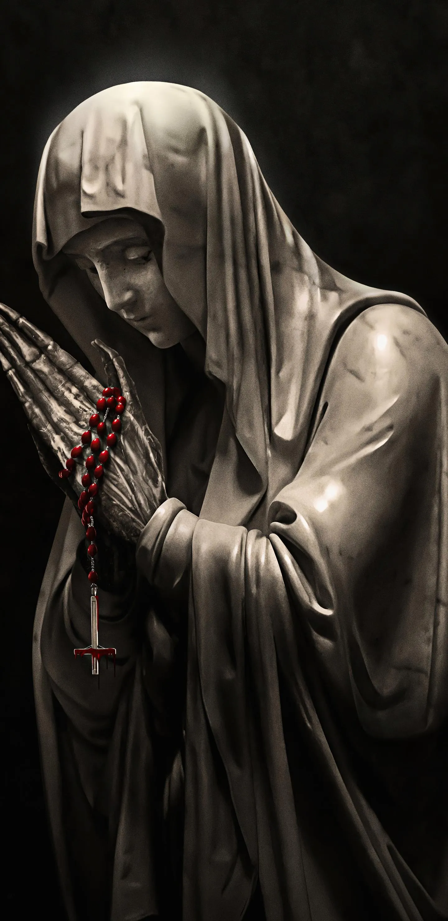 Mysterious Hooded Figure in Shadowy Lighting Wallpaper