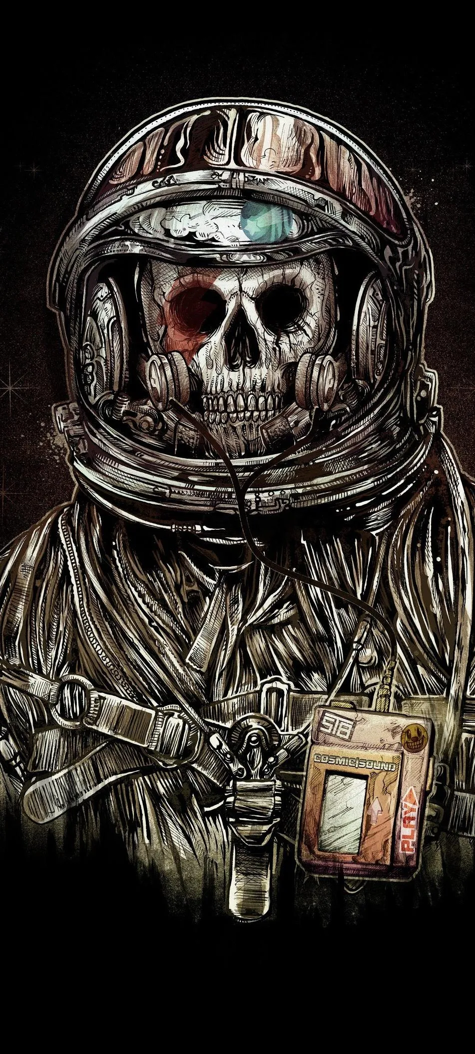 Mysterious Skull Astronaut with Cosmic Sound Device