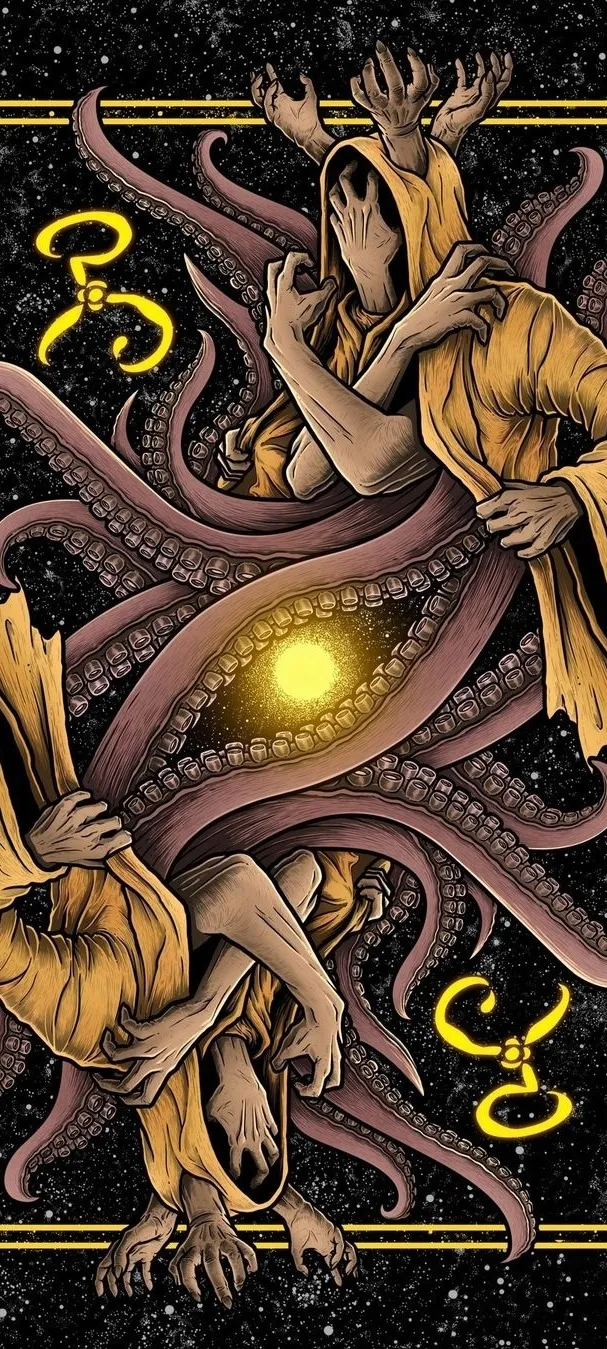 Mythical Creature with Multiple Eyes and Tentacles on Dark