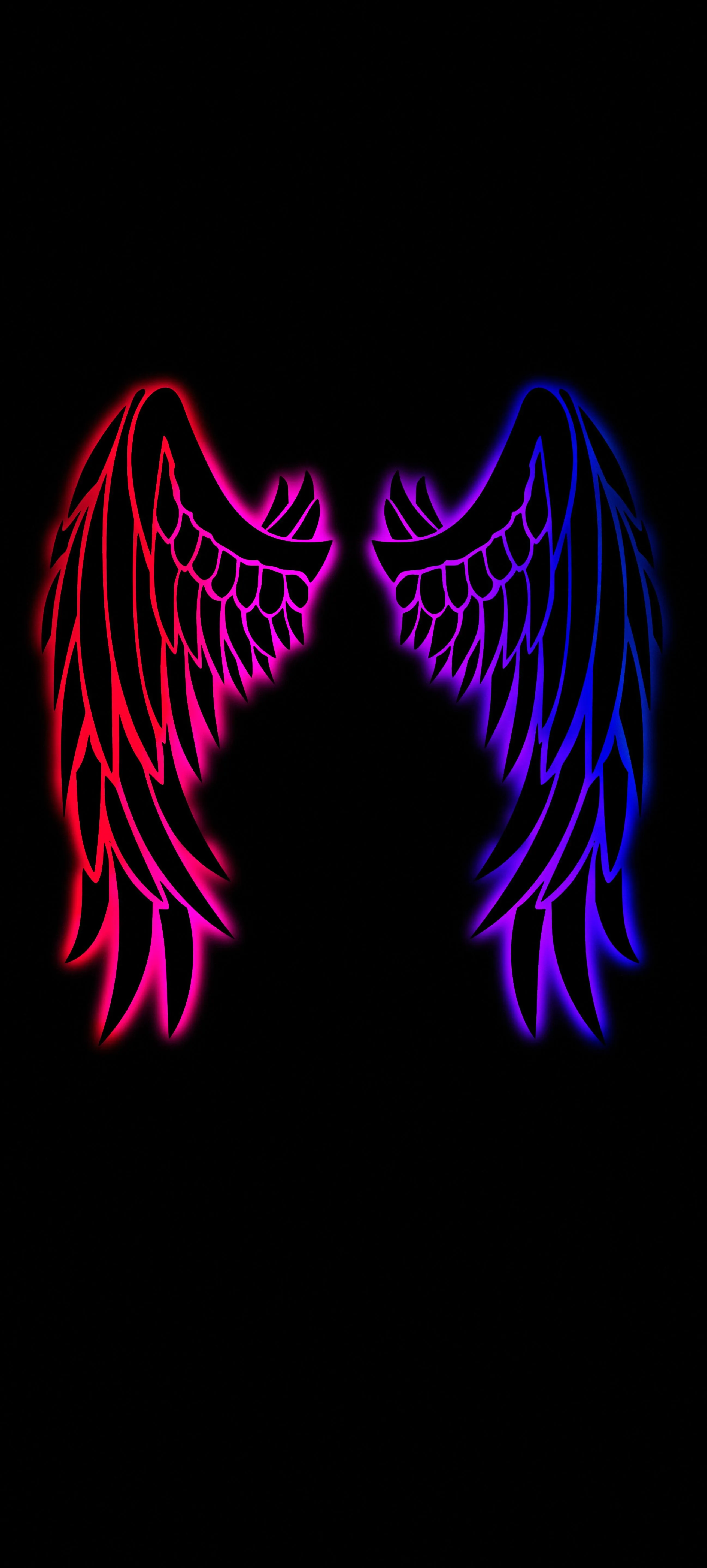 Neon Angel Wings Glowing in Pink and Purple Light Wallpaper
