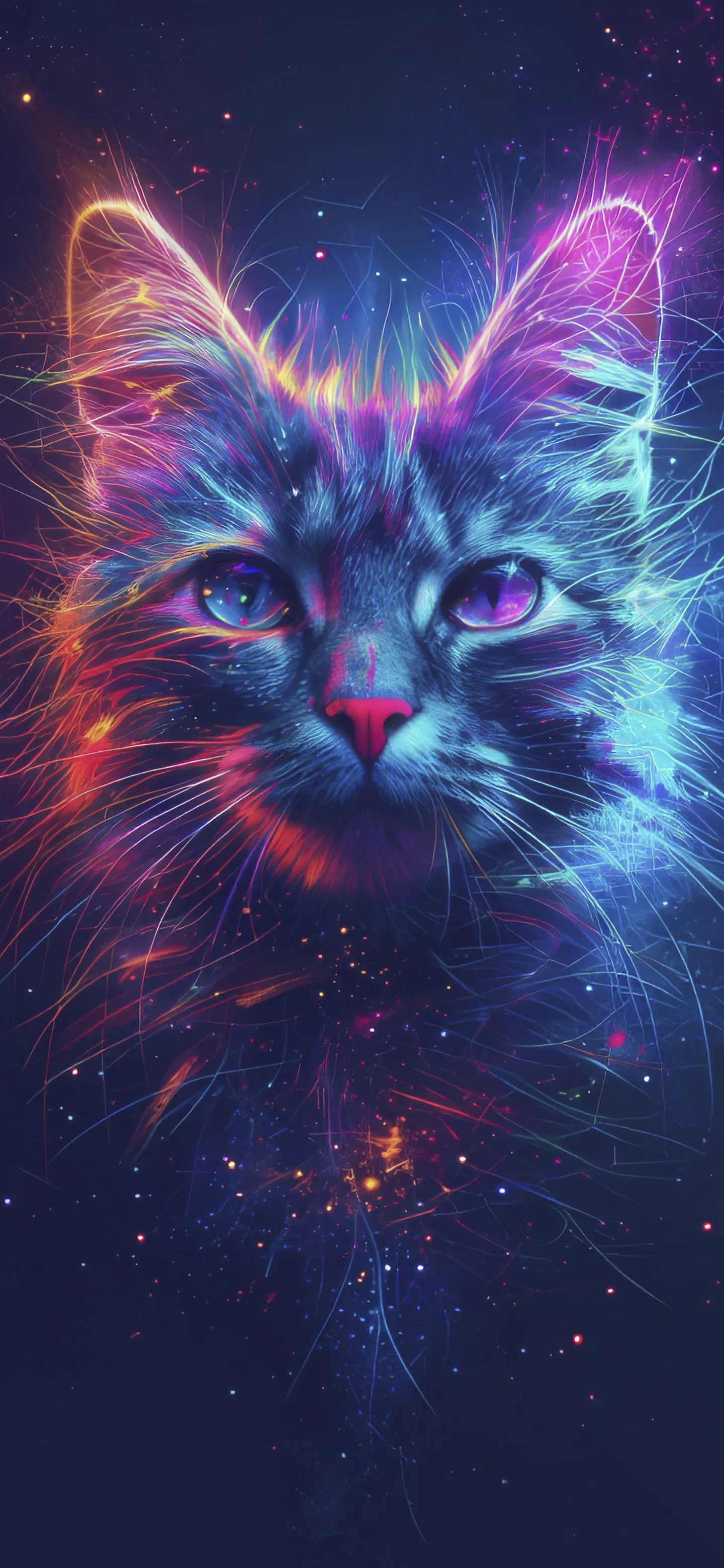 Neon Cat Face in Digital Art Style free HD Wallpaper