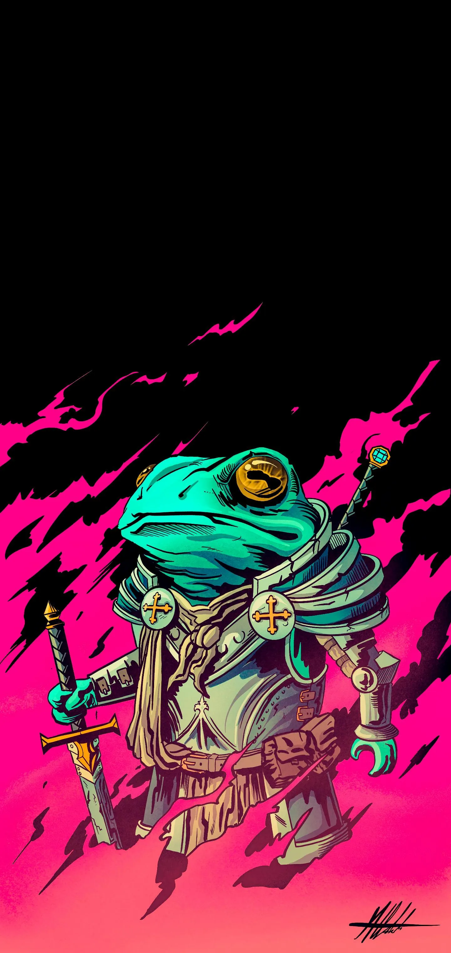 Neon Cyberpunk Style Frog Illustration with Bright Colors