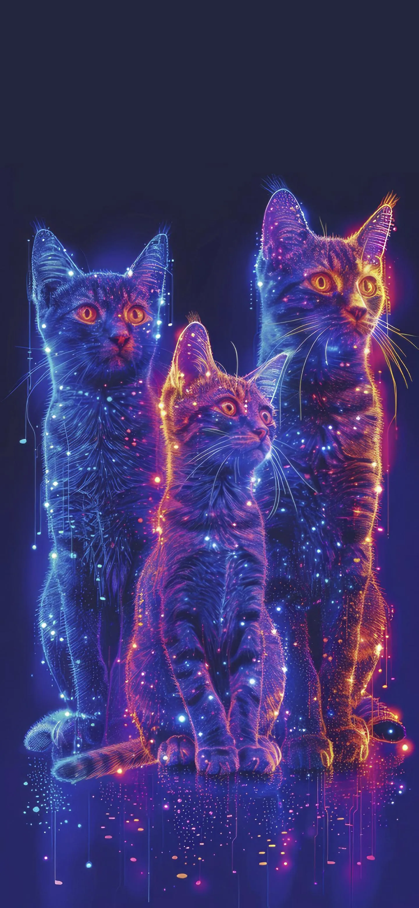 Neon Glowing Cat Figure in Dark Background Wallpaper