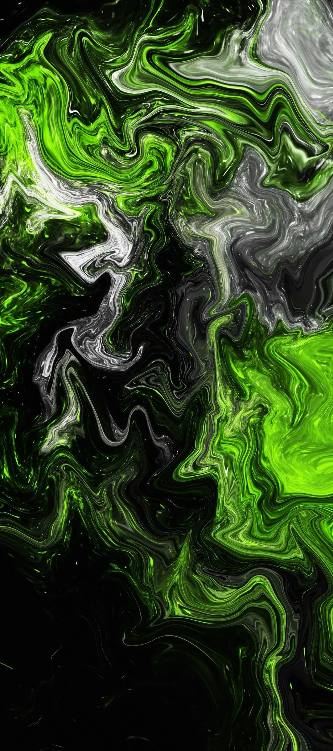 Neon Green Smoke Swirling in Abstract Black Background